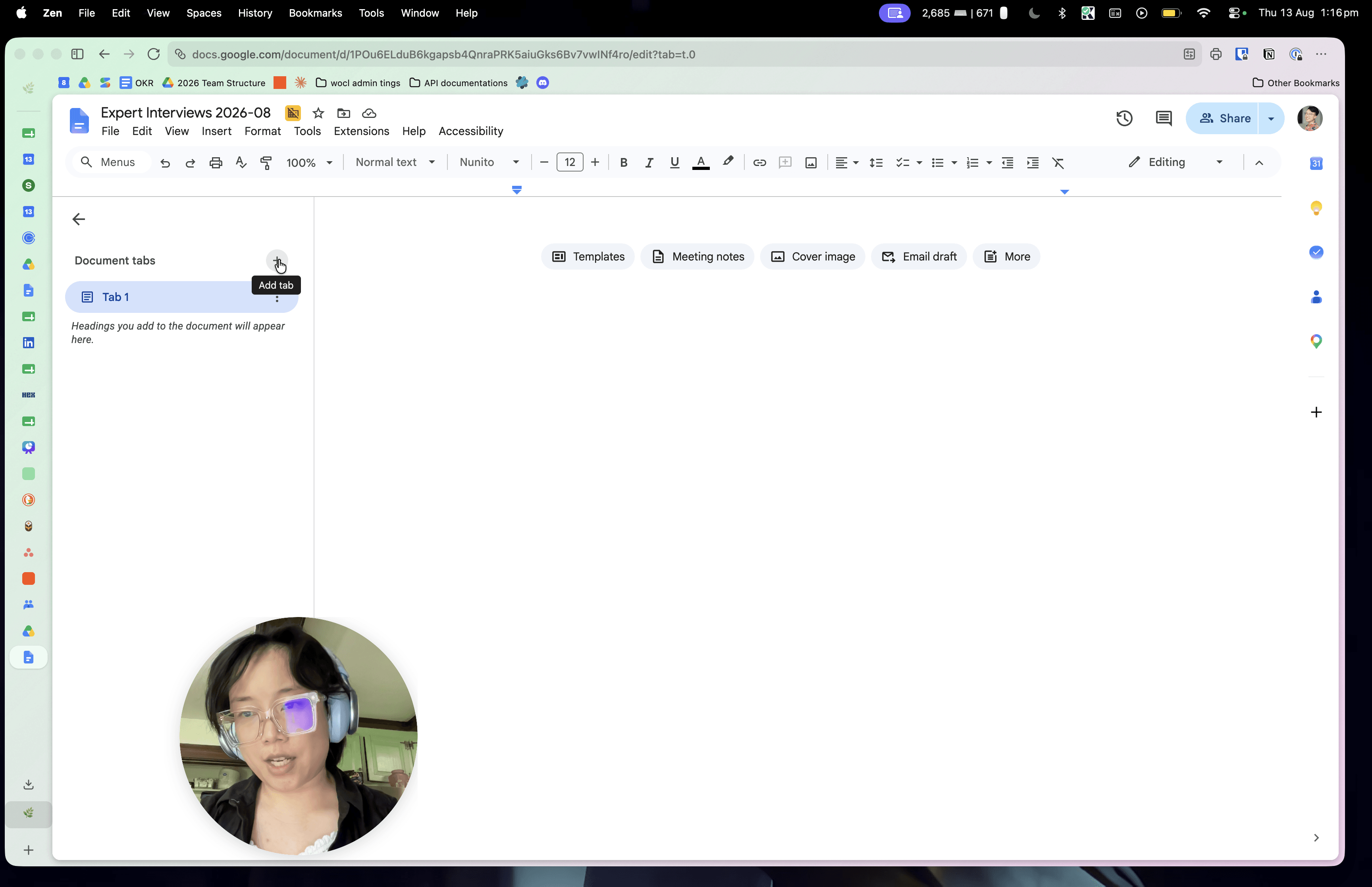 Step #7: Click the Add tab plus icon in the left-hand Document tabs sidebar.