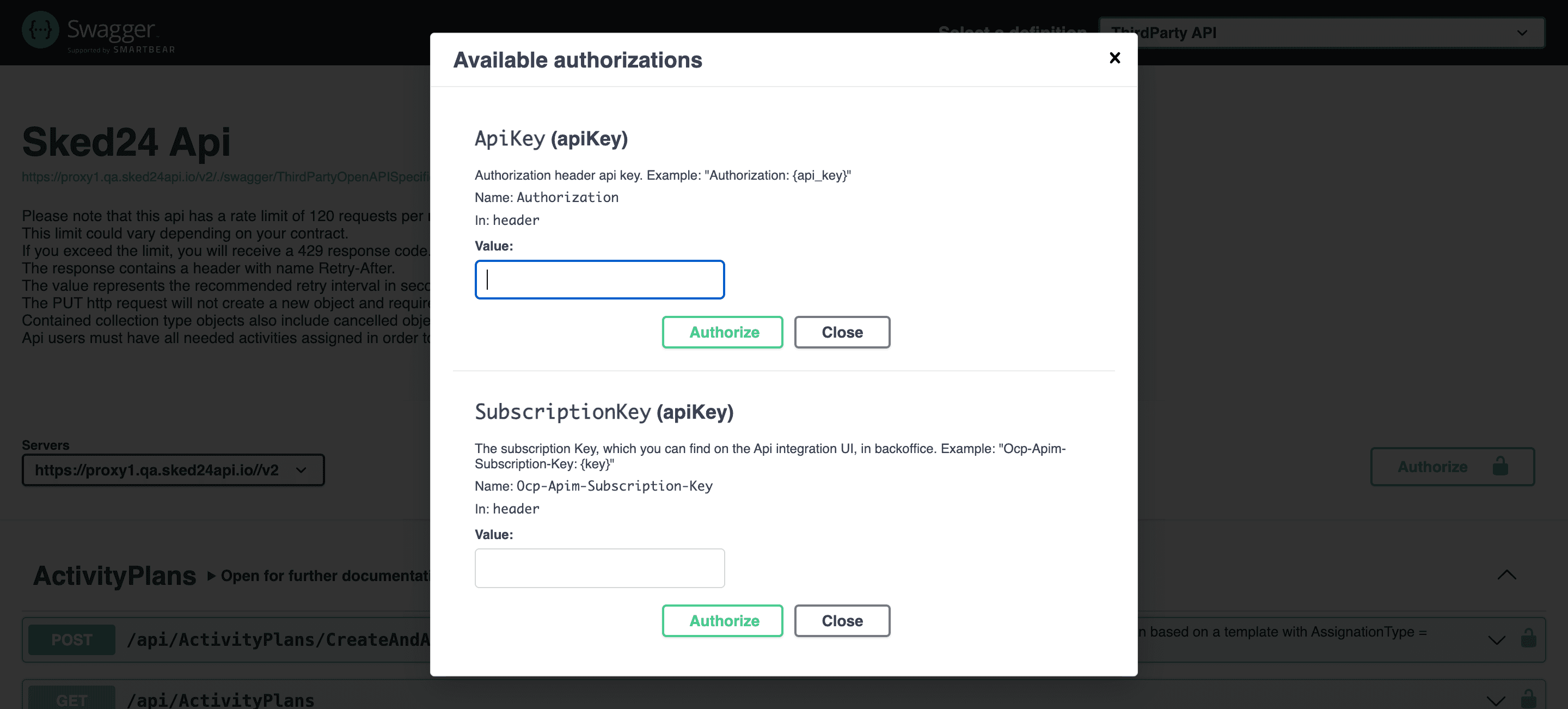 Step #4: Ingresen el apiKey y SubscriptionKey