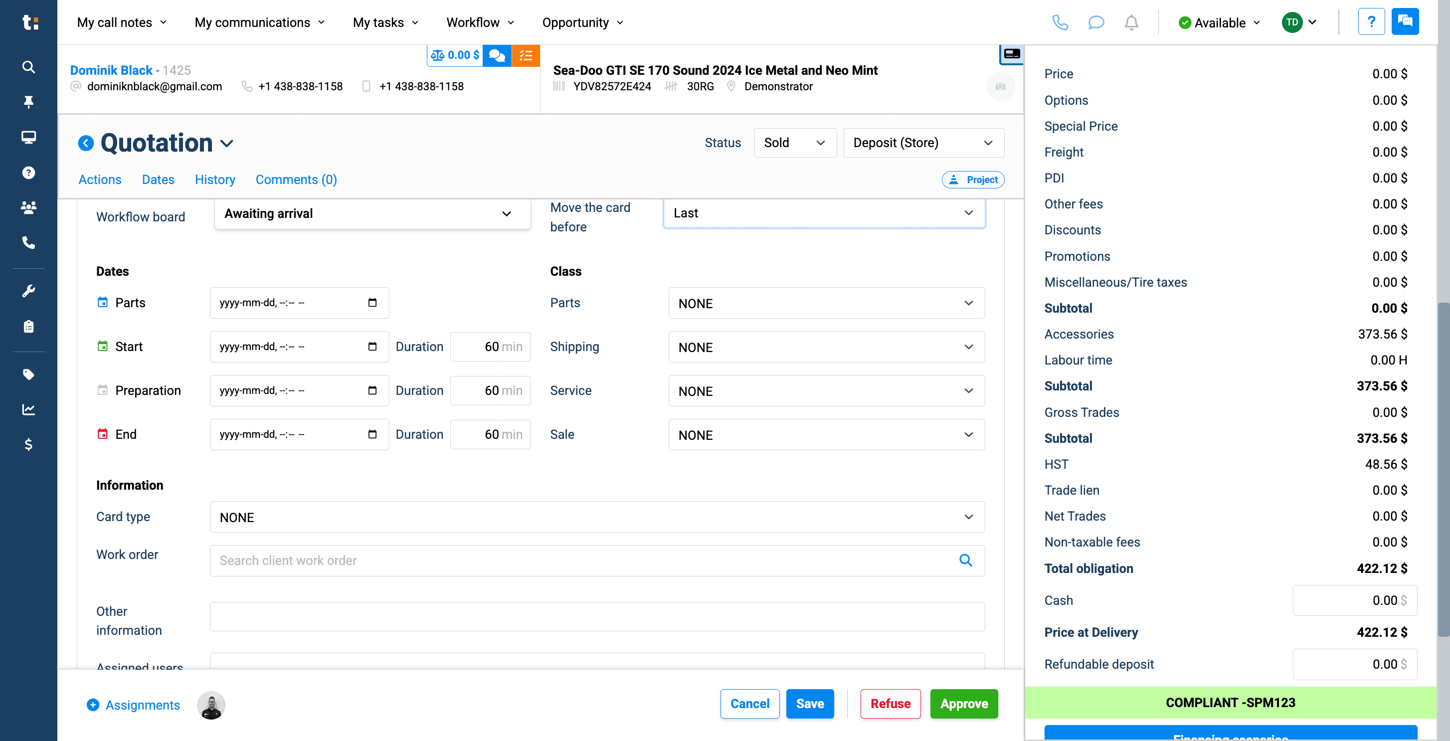 Step #10: You can also add any calendar dates you want in this section. There are four key dates: the parts date, the start date, the preparation date, and the end date, which is your delivery date.
