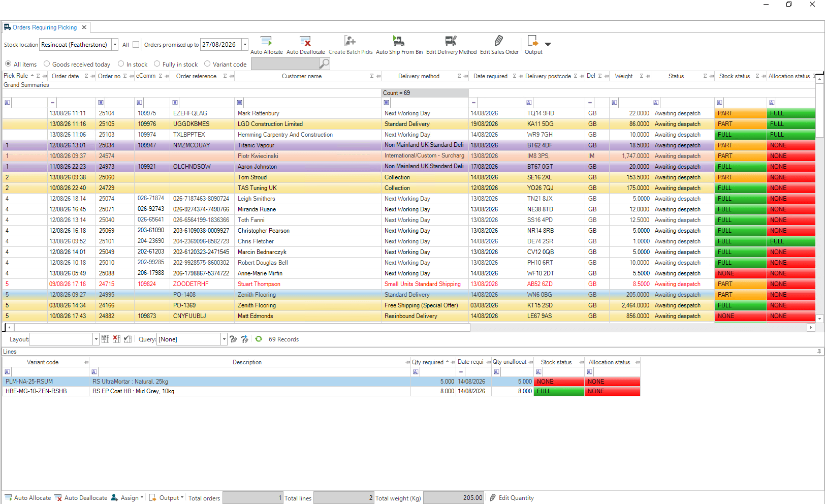 Step #2: In the Lines section, right-click the product variant code you want to inspect (e.g., PLM-NA-25-RSJM).