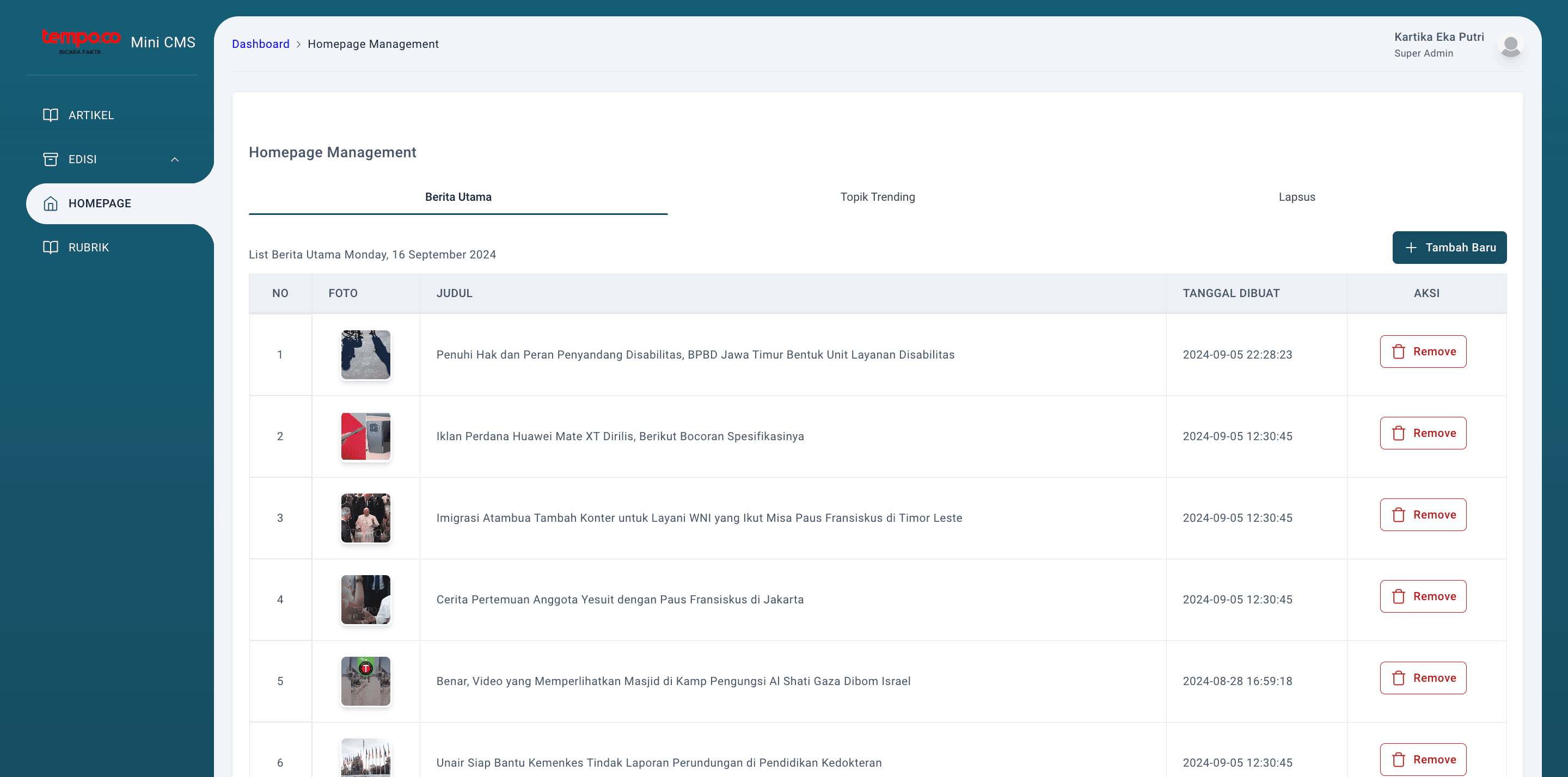 Step #10: Masih di Mini CMS - Single Brand menu Homepage, kemudian menuju ke tab 'Topik Trending'