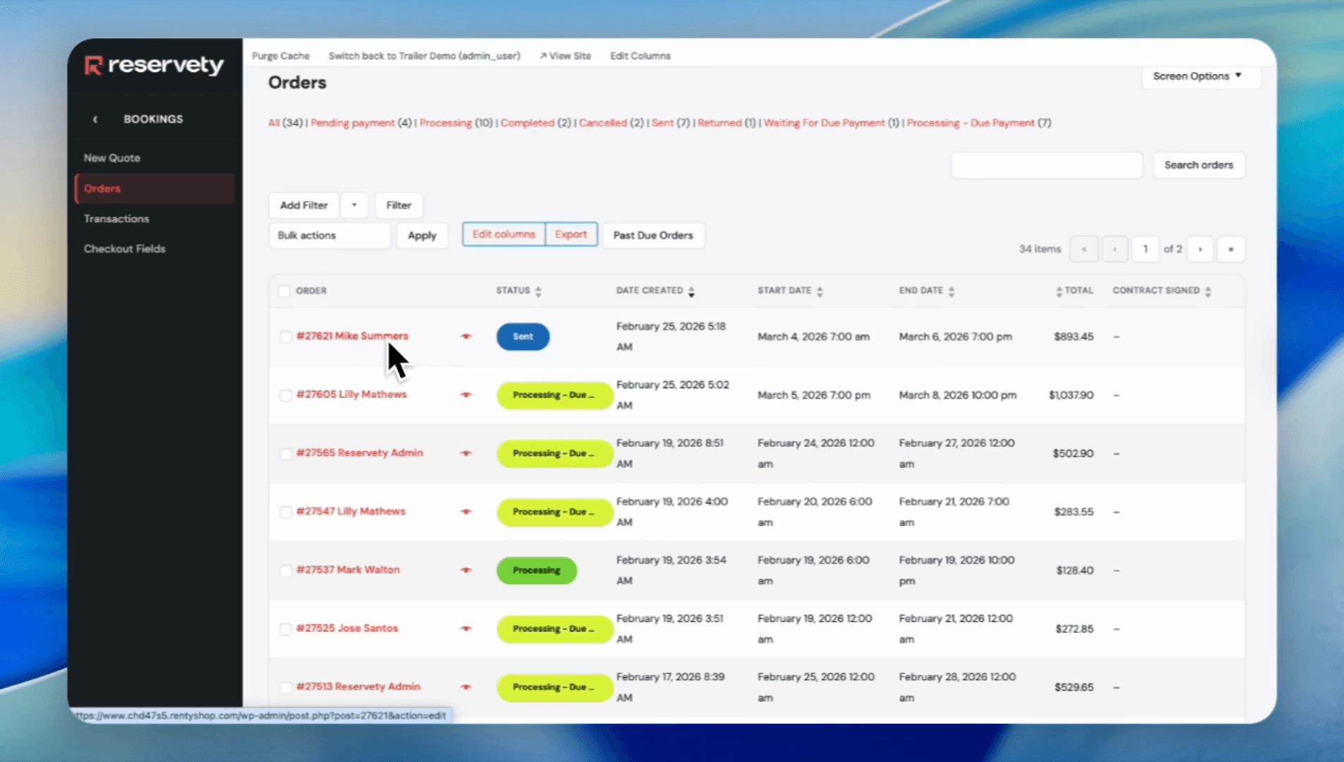 Step #25: As you can see, the order status is automatically changed to "sent". Click on the order again.