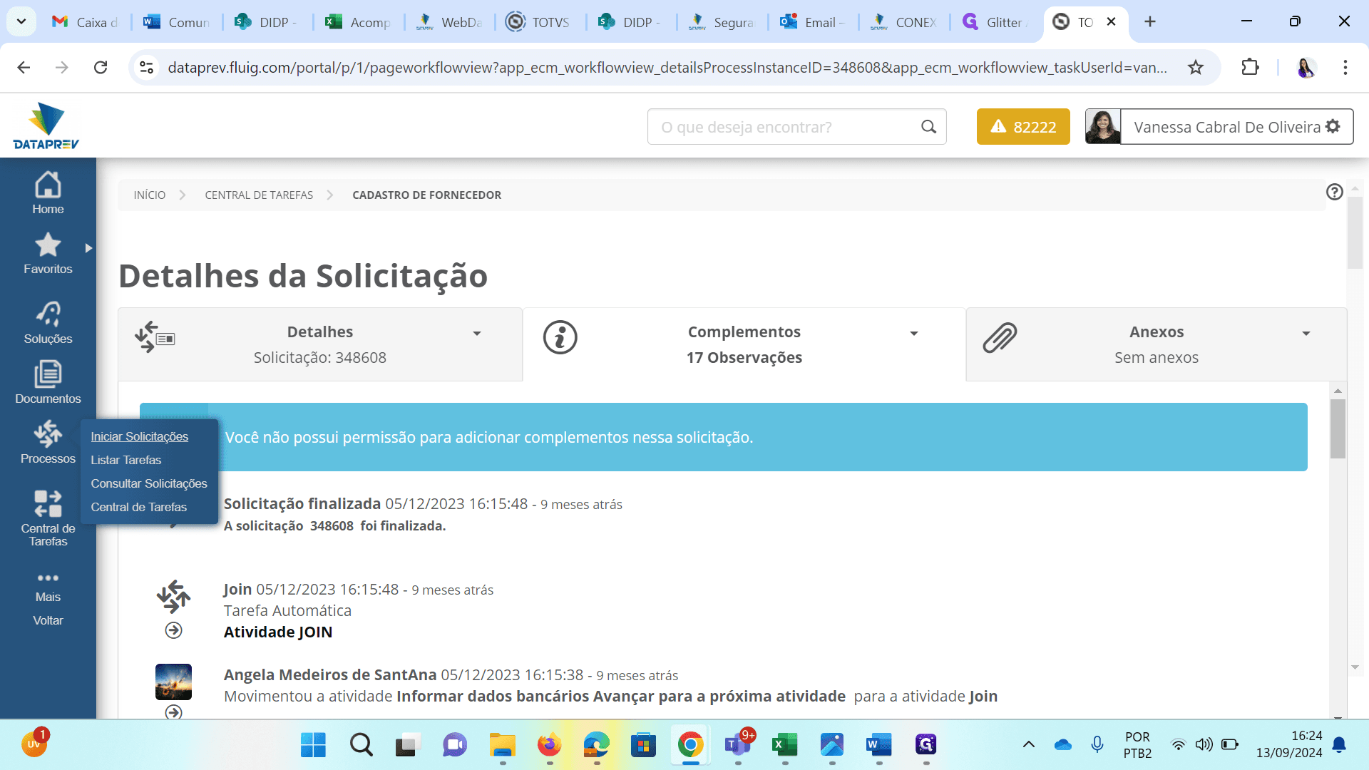 Step #2: Clique em Processos e "Iniciar Solicitações"