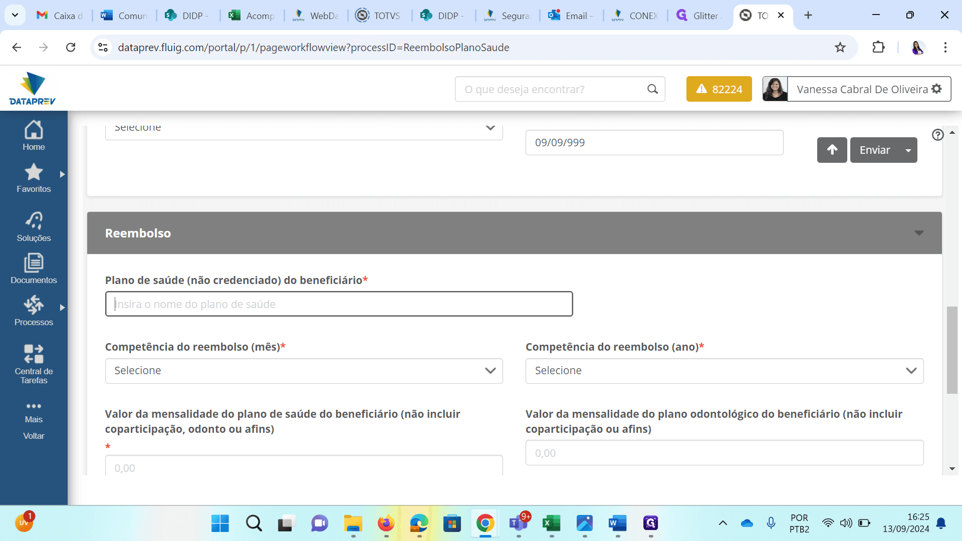 Step #10: Insira o nome do plano de saúde e competência do reembolso (mês e ano)