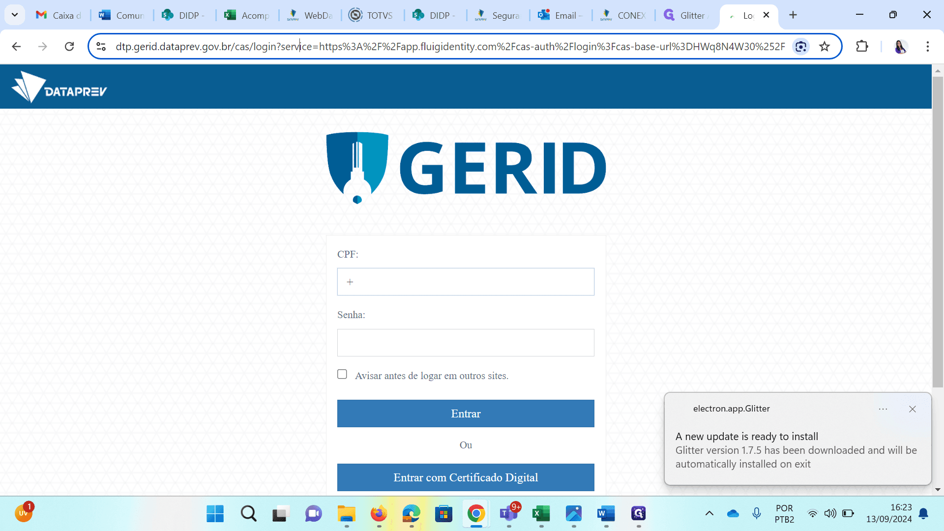 Step #1: Acesse: dataprev.fluig.com.br, preencha os campos CPF e senha, e entrar.