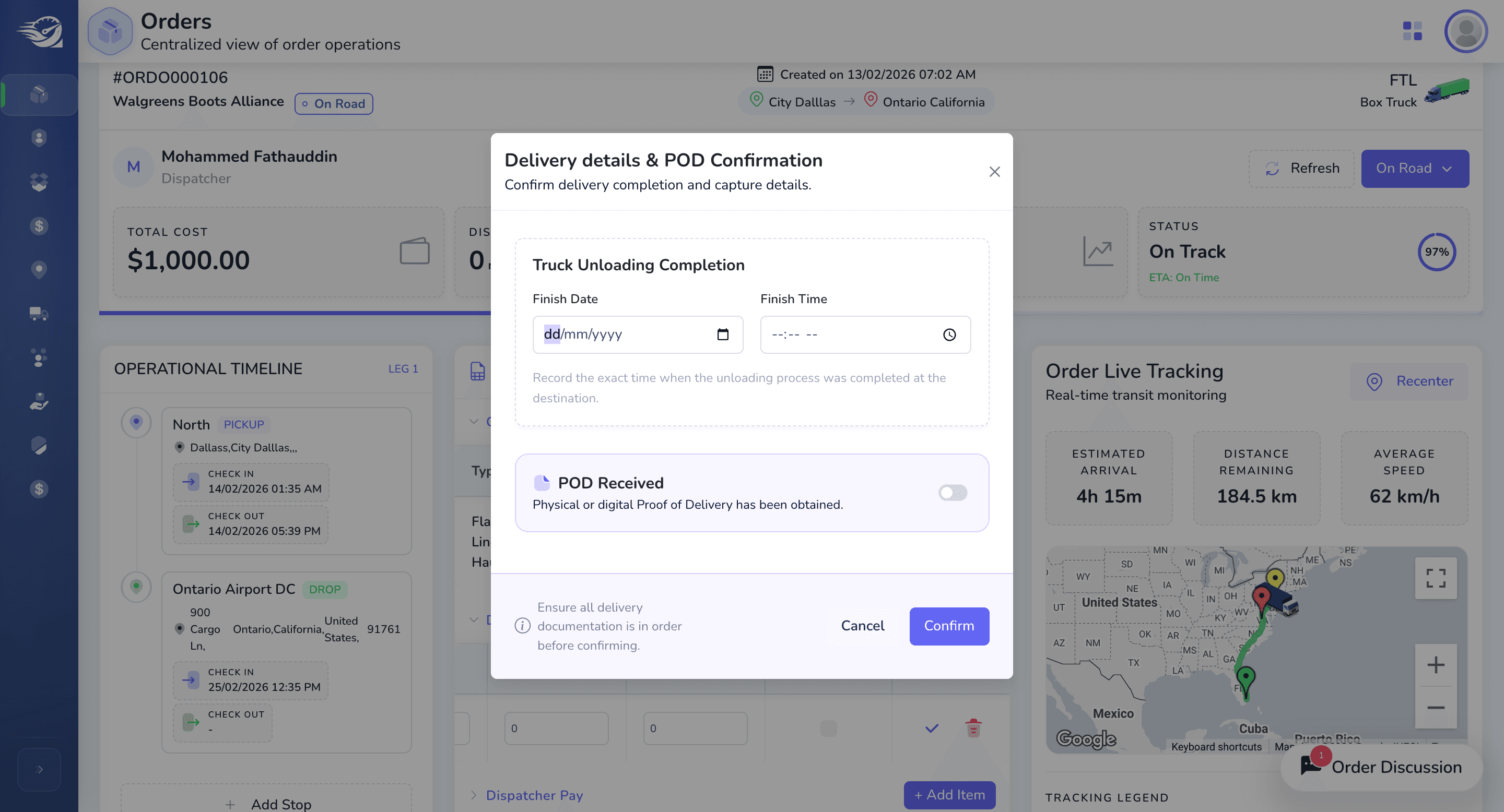 Step #62: Delivery Detail Popup Dialog