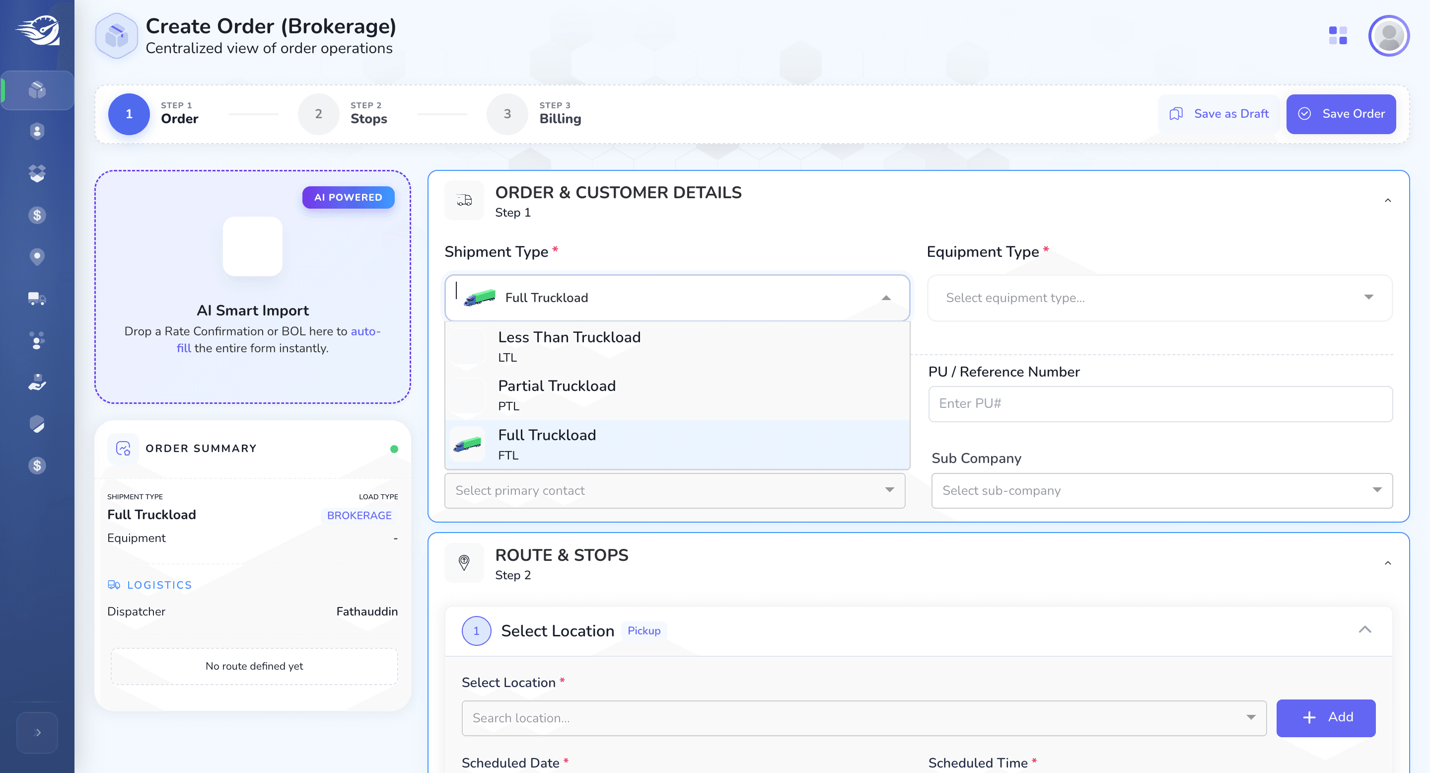 Step #8: Shipment Type