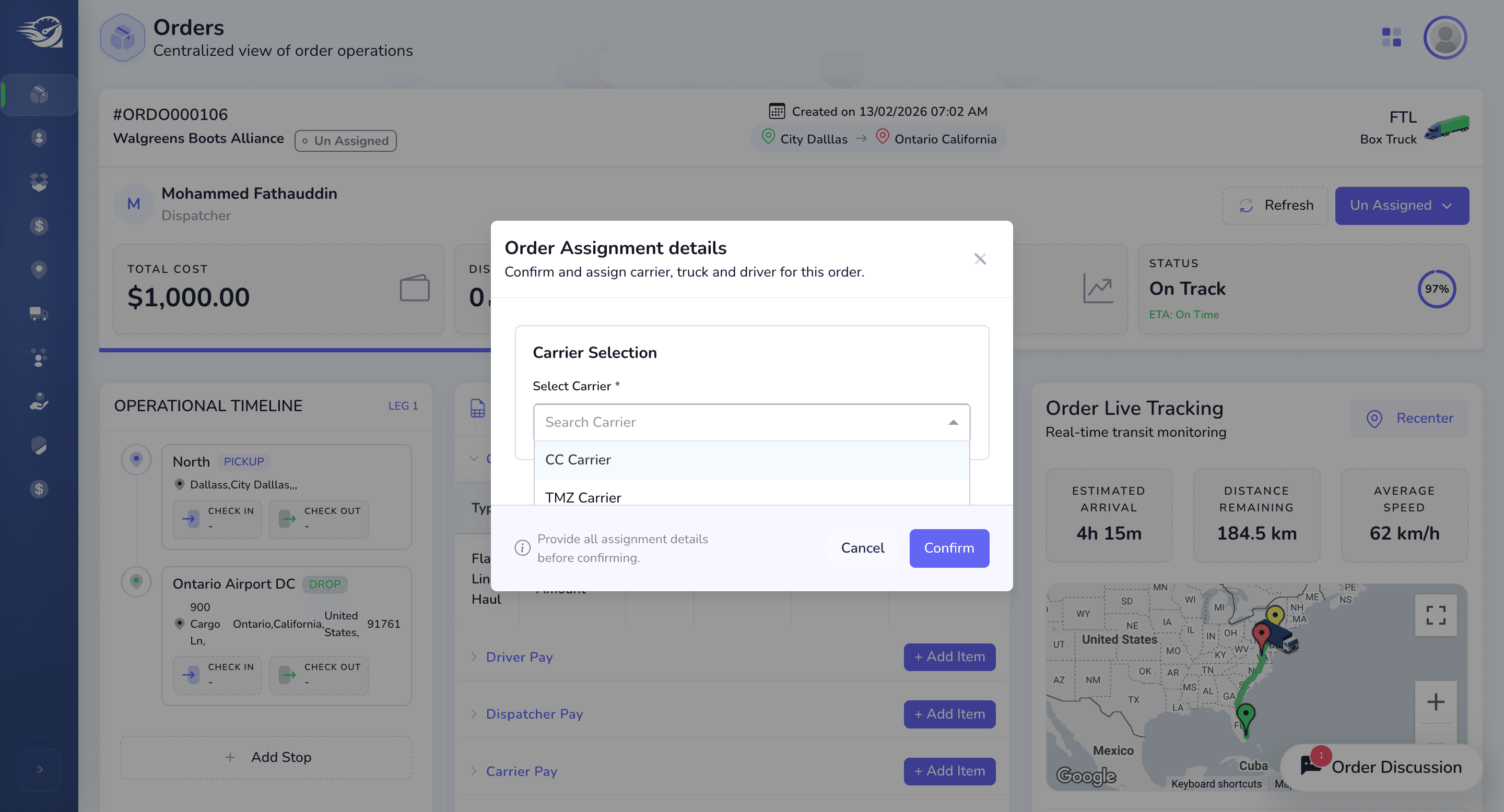 Step #41: Order Assignment Popup