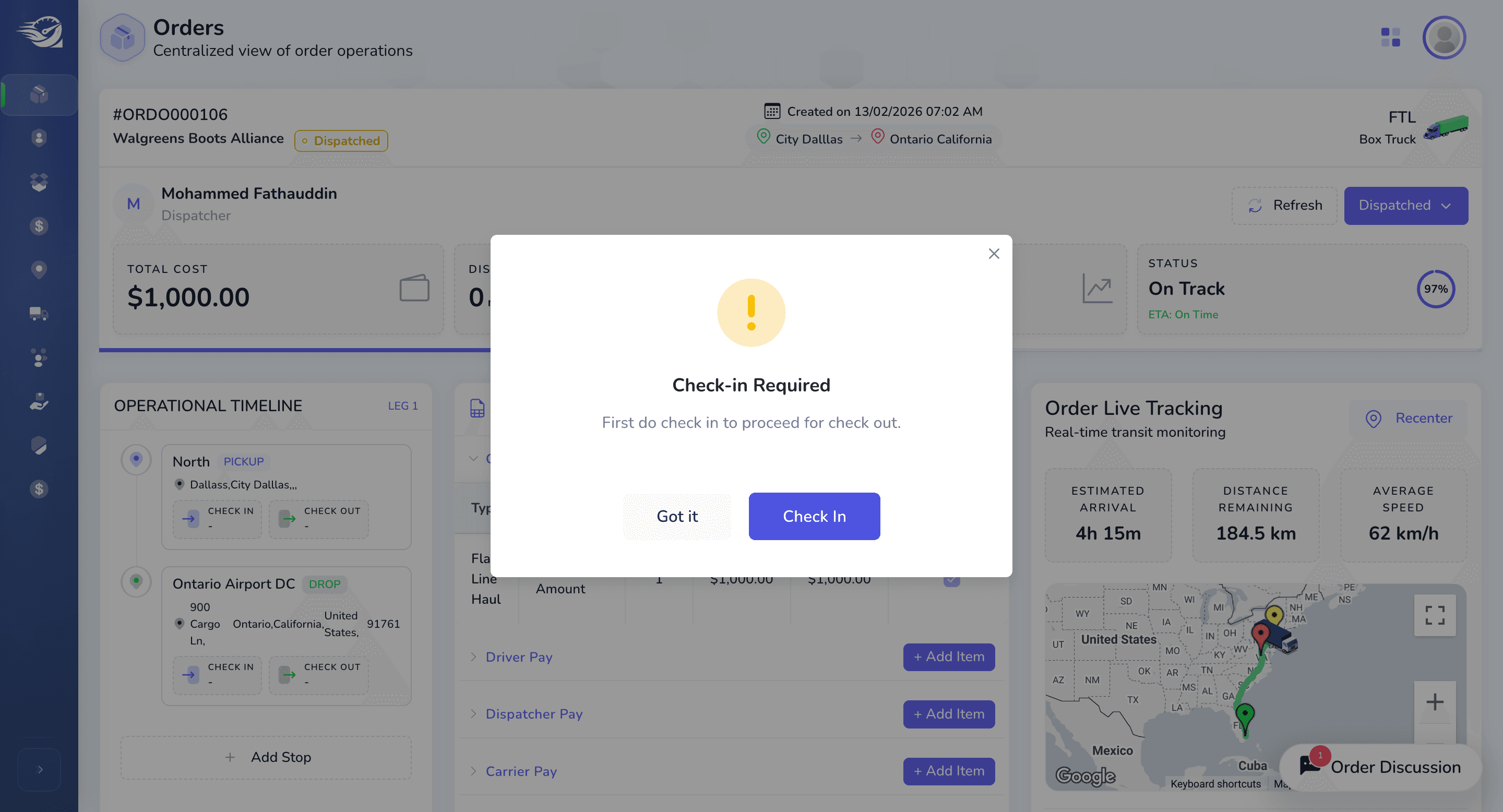 Step #55: "Check In" Required Pop-up Dialog