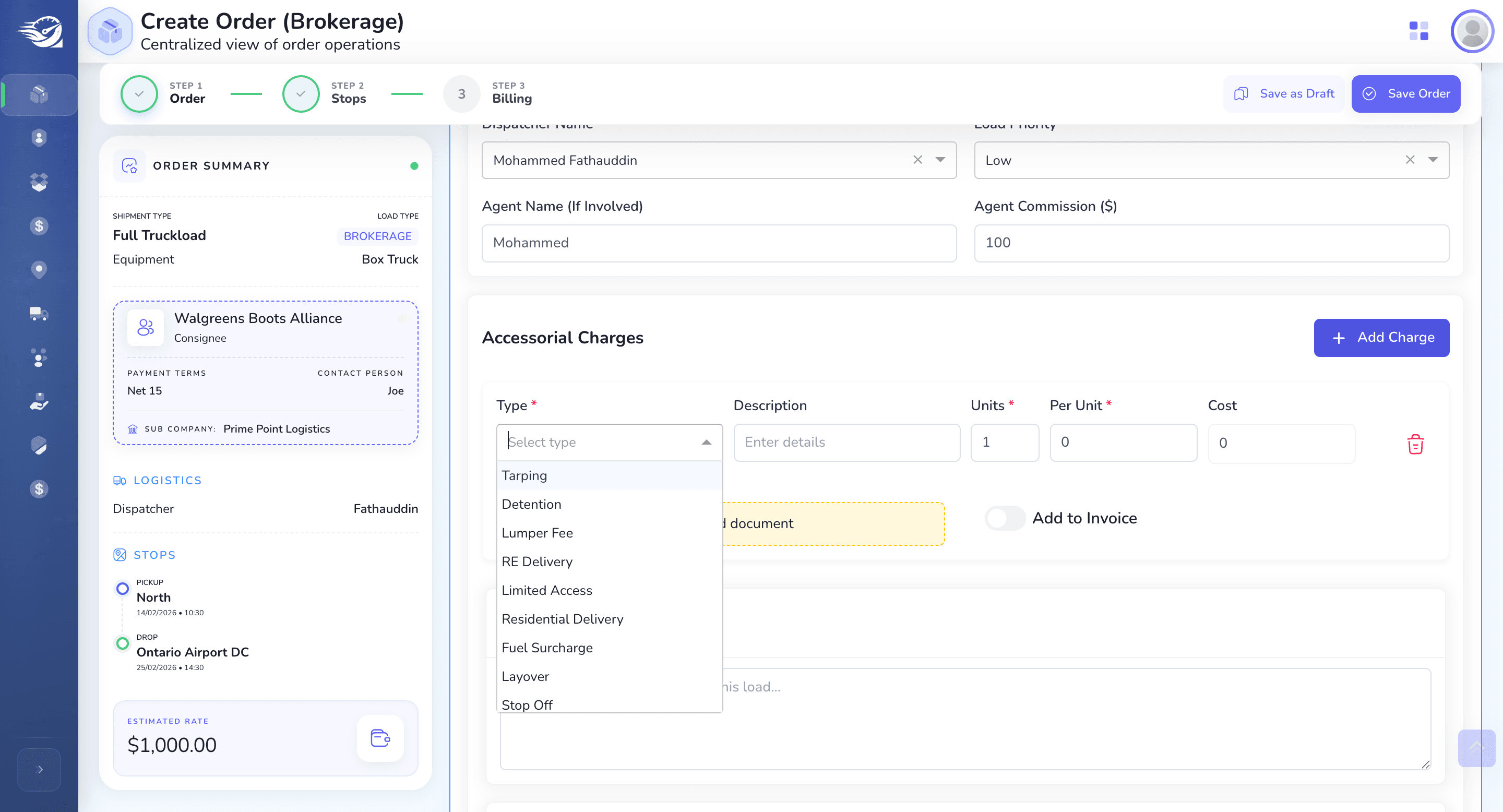 Step #32: We can update : Charges Type, Description, Units, Rate per unit, Cost
