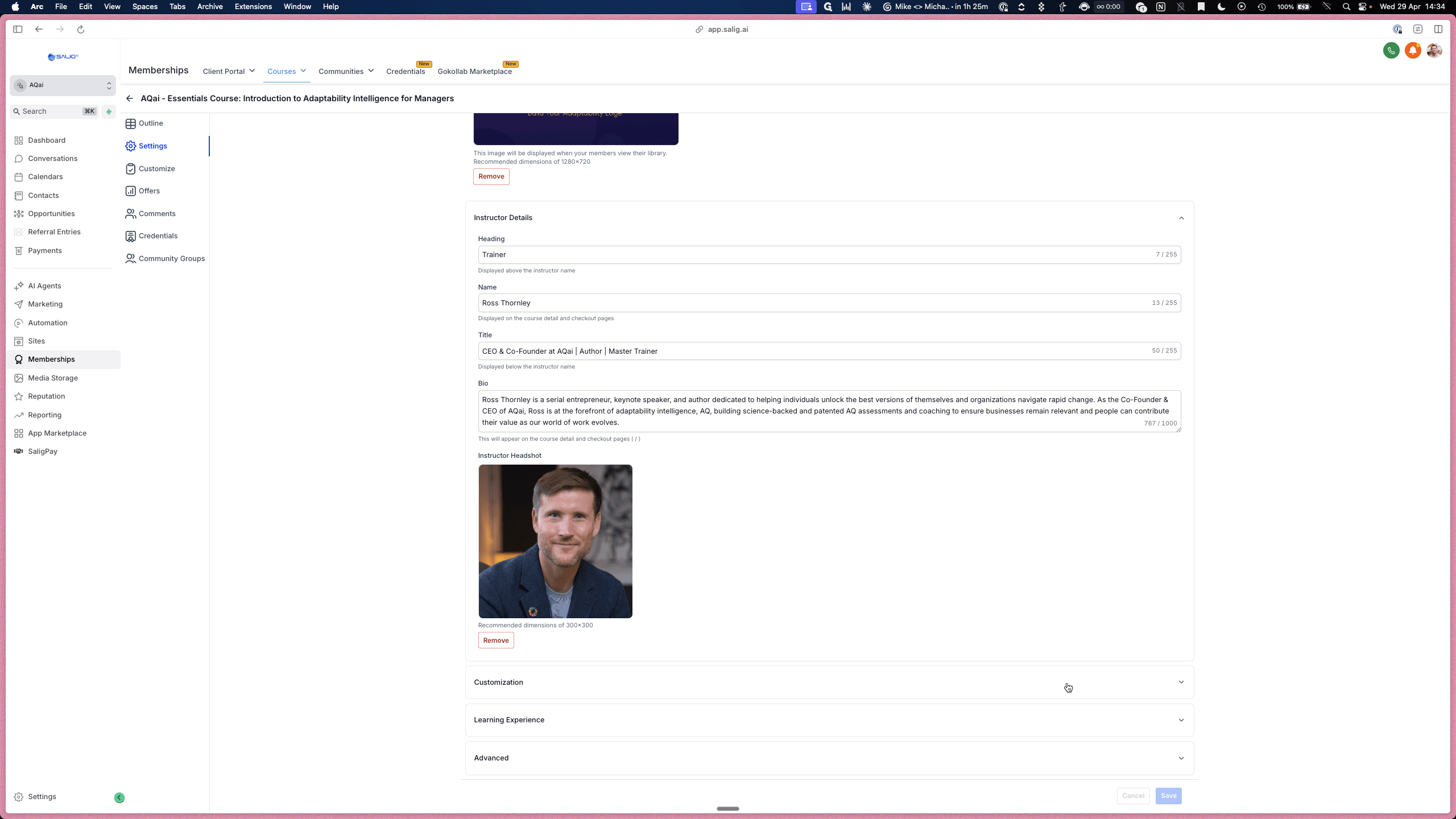 Step #11: Open the Customization section to update your course logo and favicon.