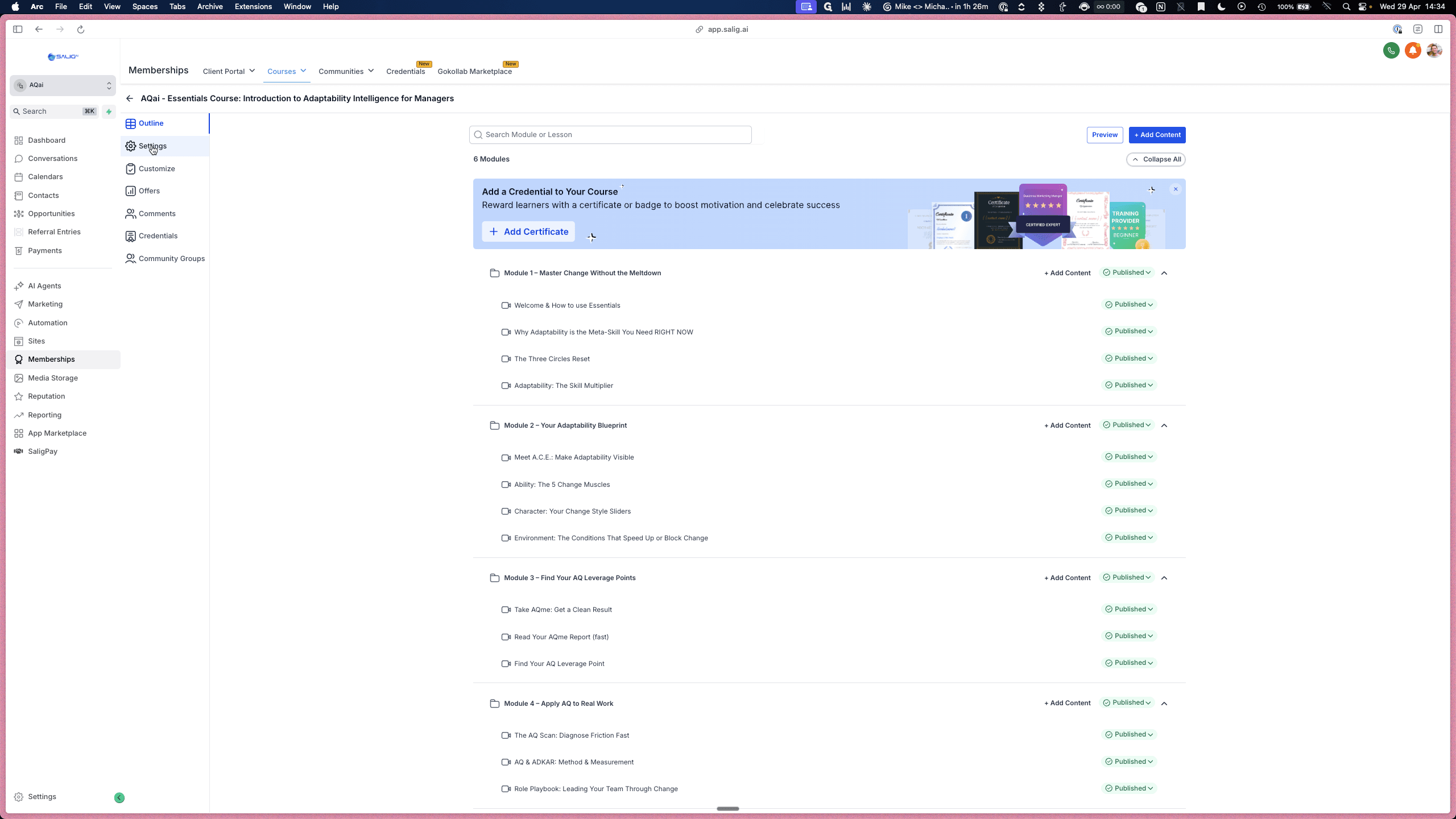 Step #9: In the left sidebar, click Settings.