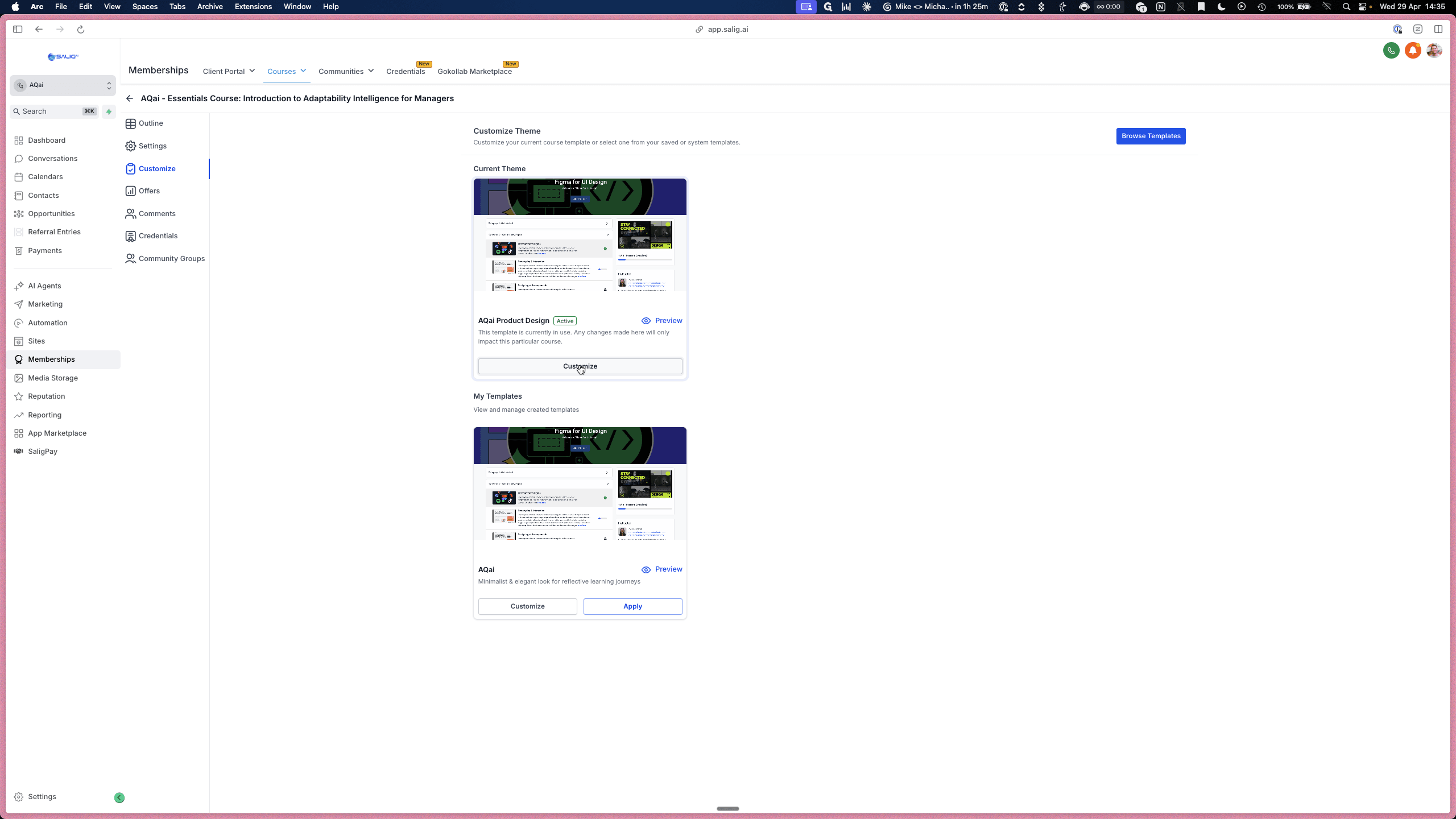 Step #13: Click the Customize button on your active theme template.