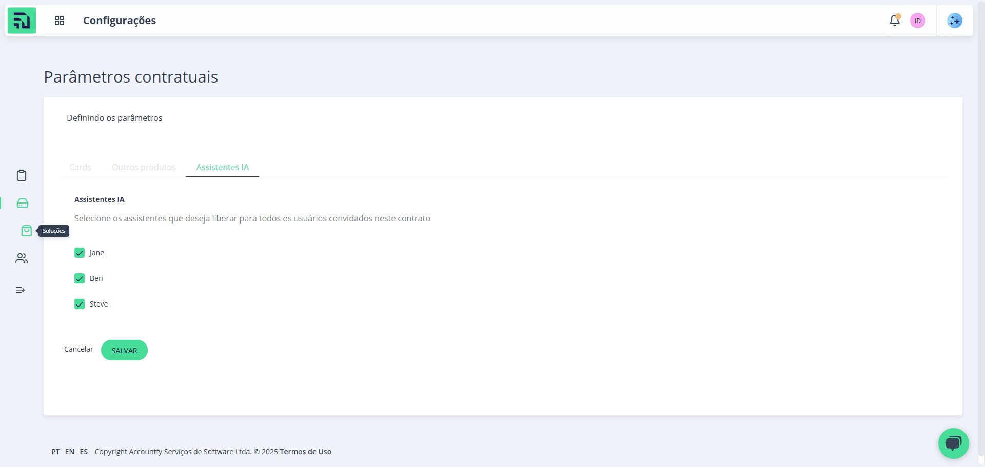 Step #32: Clique em "Soluções" no menu lateral: