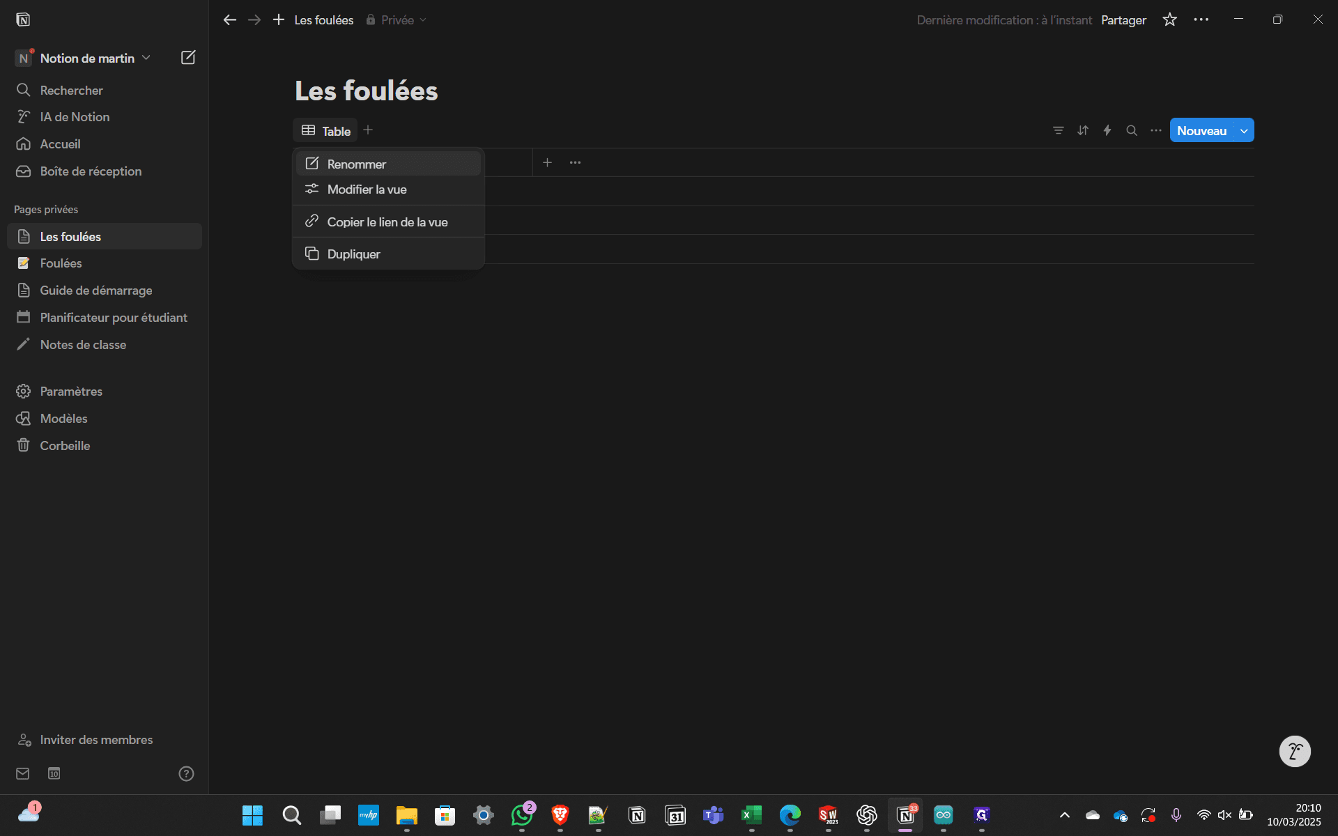 Step #5: Cliquez sur "Table" puis sur "Renommer" pour renommer la vue