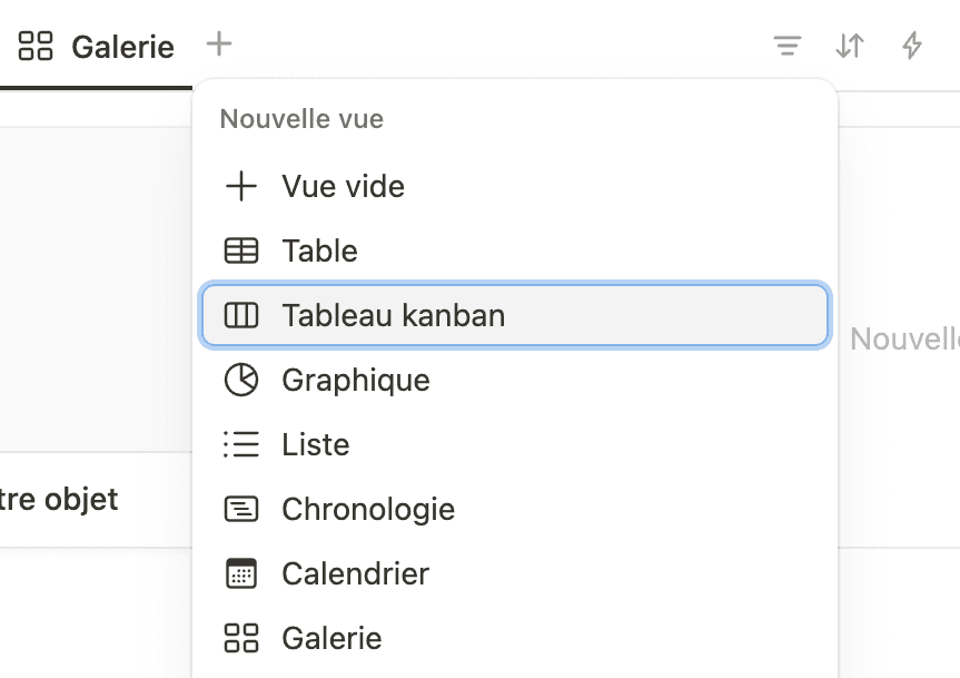 Step #16: Pour la création d'une vue "Tous secteurs", cliquez sur "Tableau kanban"