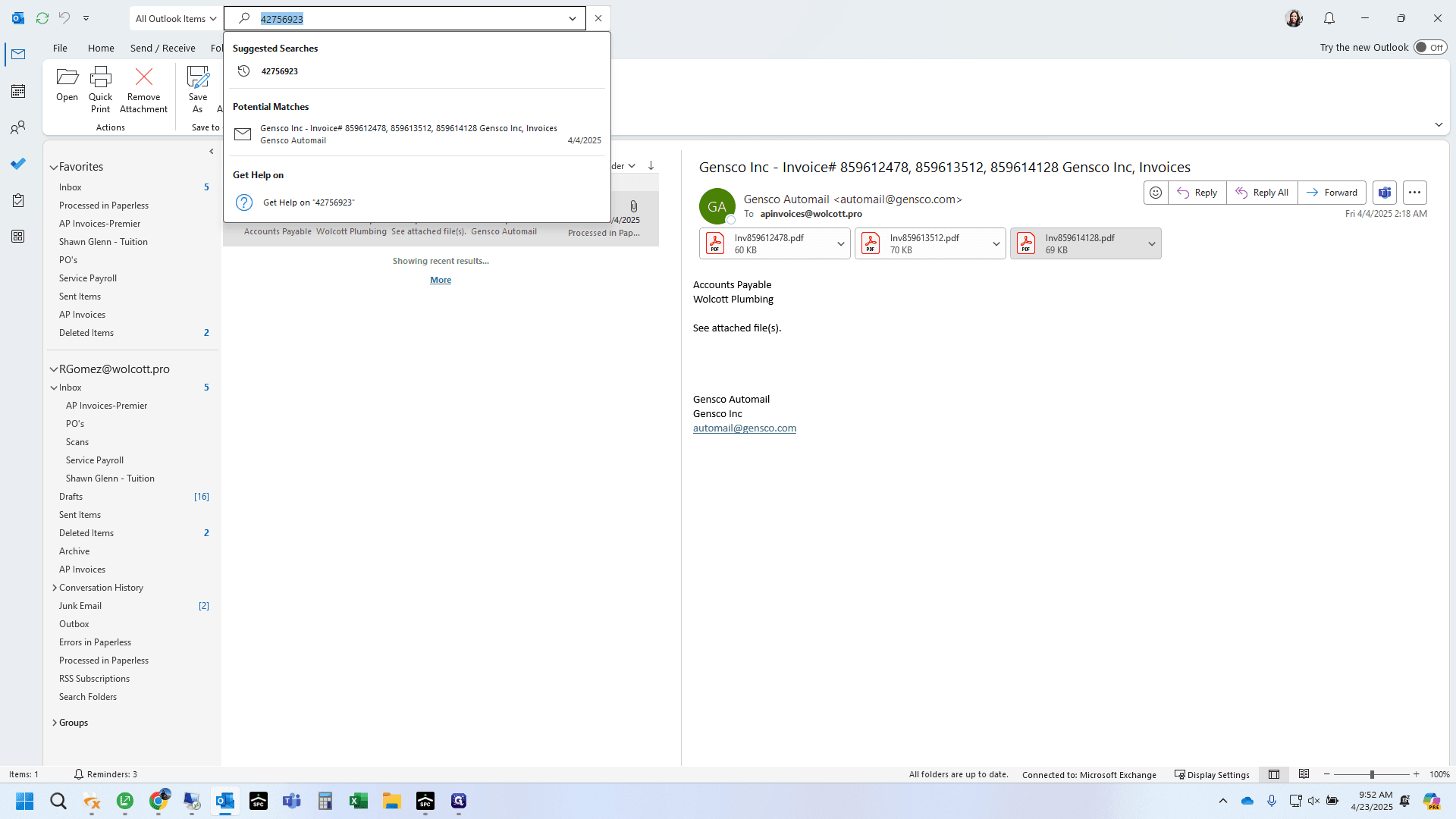 Step #2: Use email search, type the pick ticket number and enter