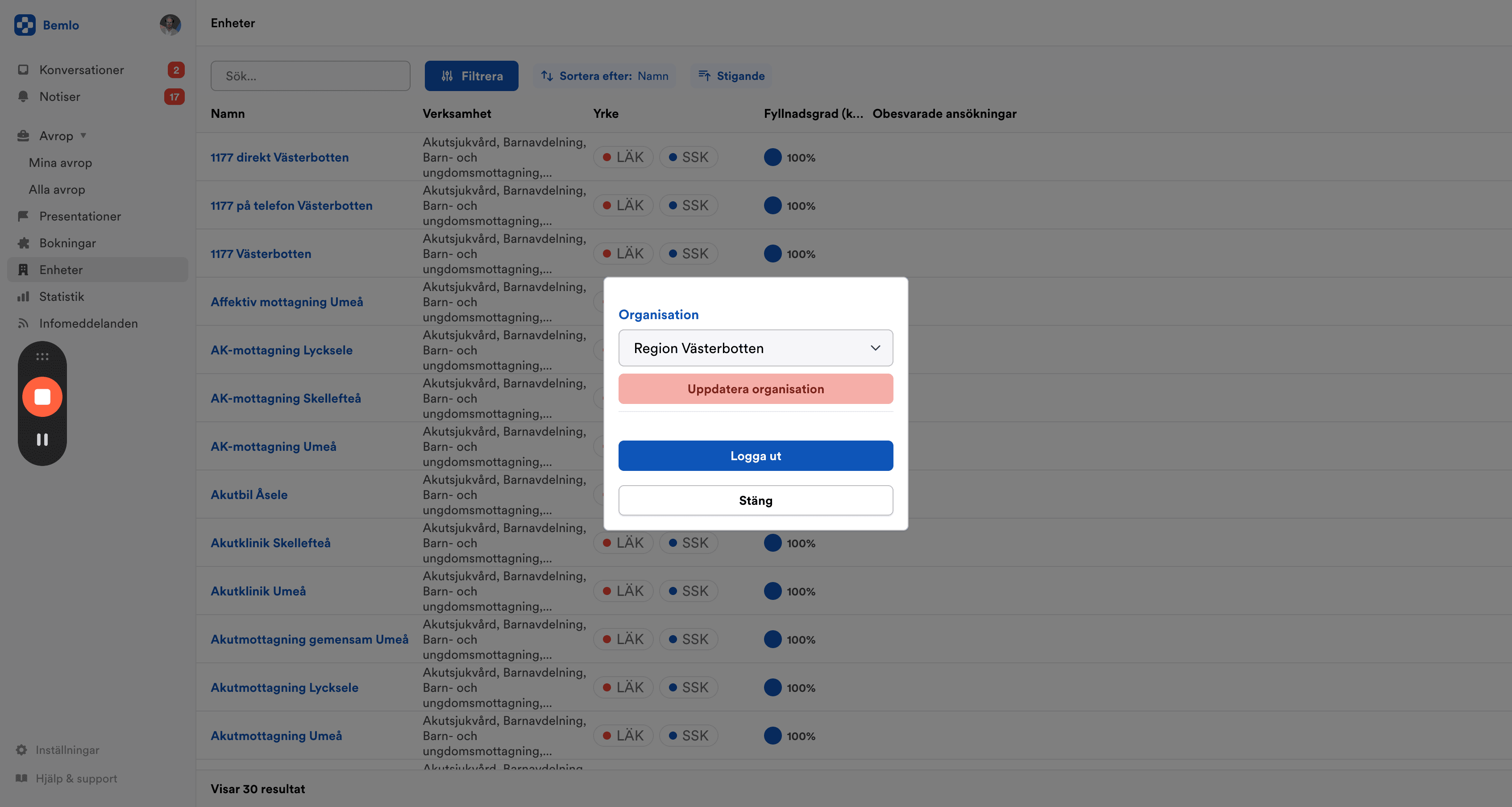 Step #2: Click "Uppdatera organisation"
