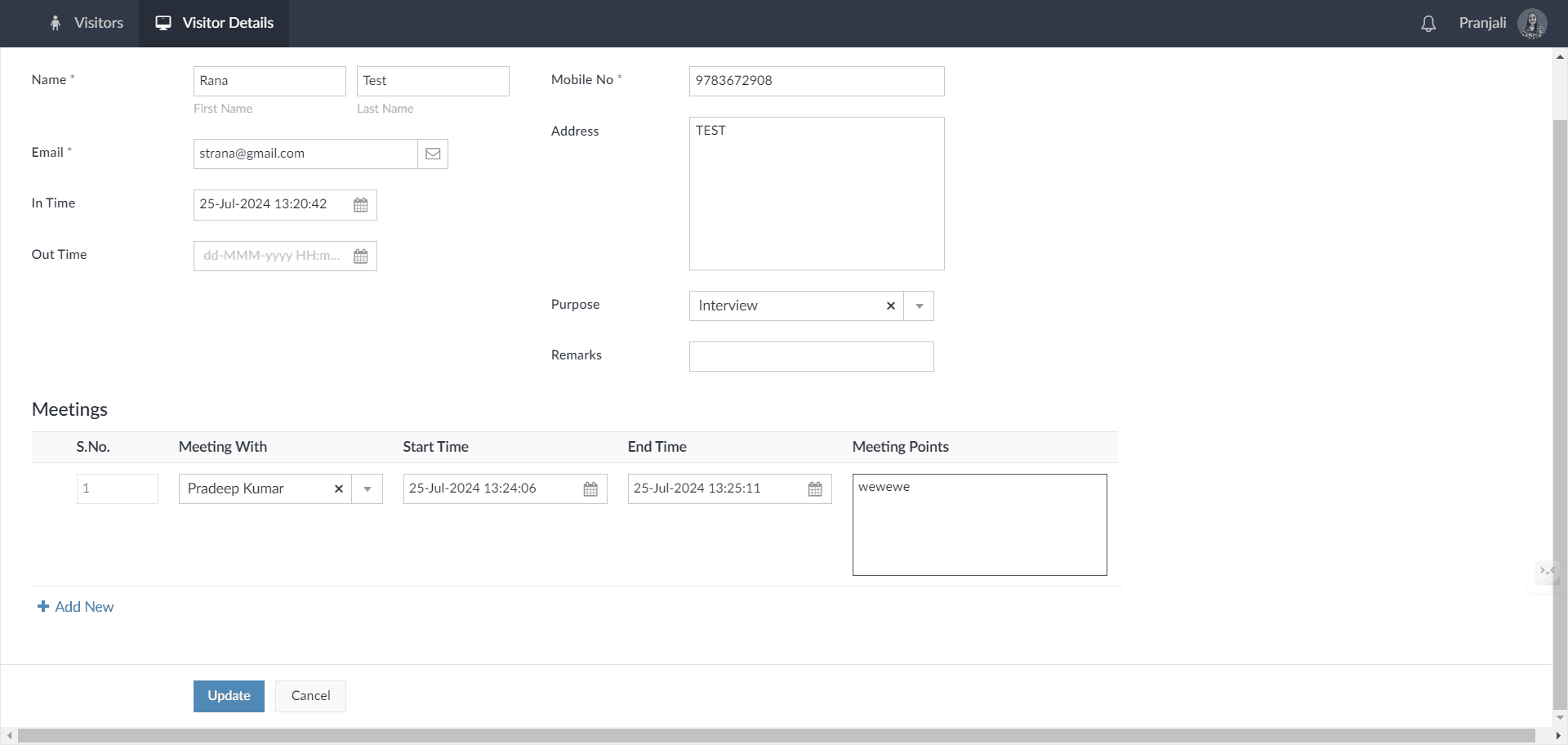 Step #7: Click "Update" to submit the details