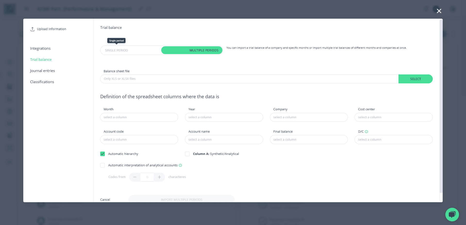 Step #4: Modal de importação de múltiplos períodos