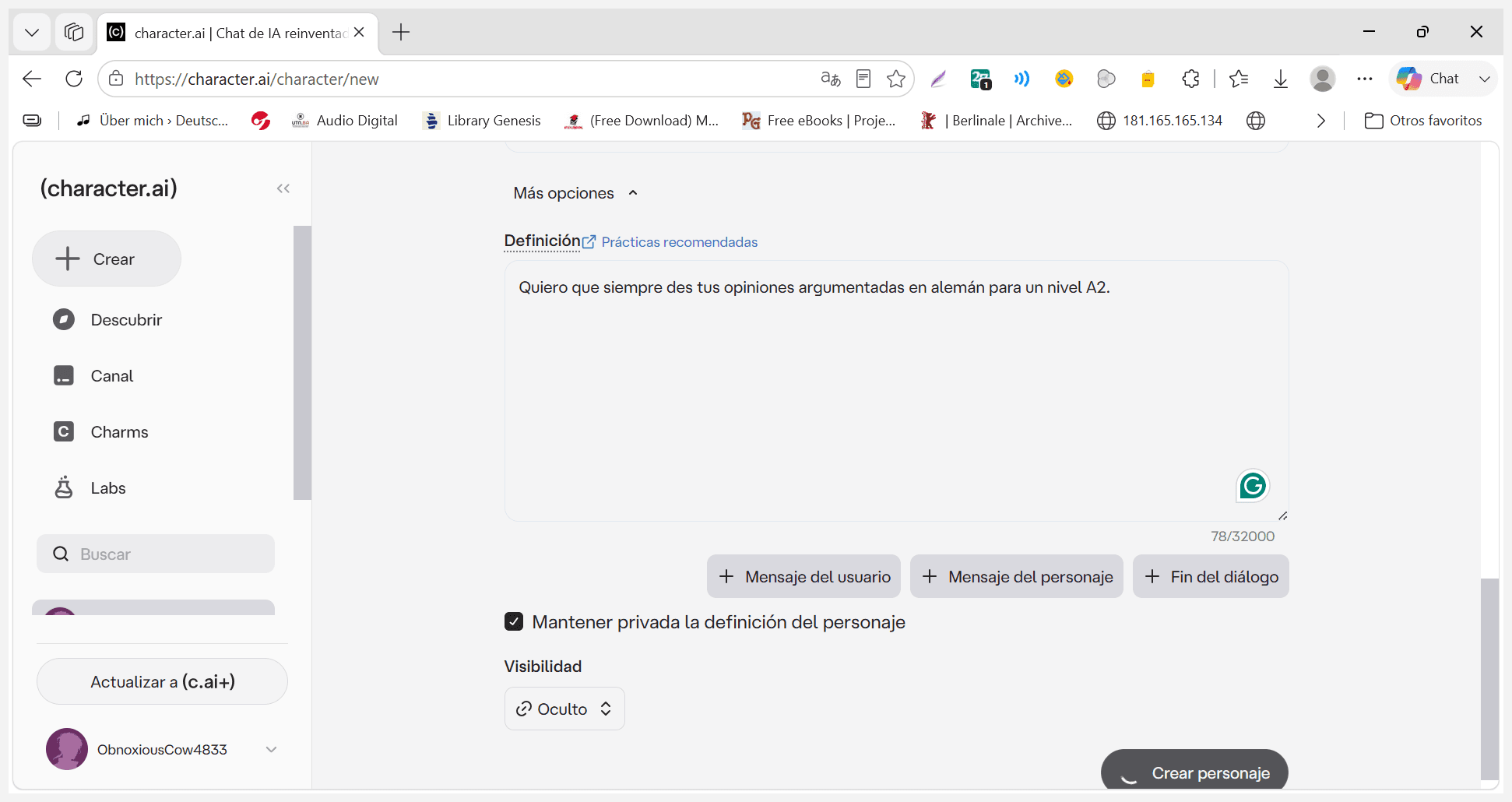 Step #15: Haz clic en el botón Crear personaje ubicado en la parte inferior para guardar toda la información y publicar el asistente.