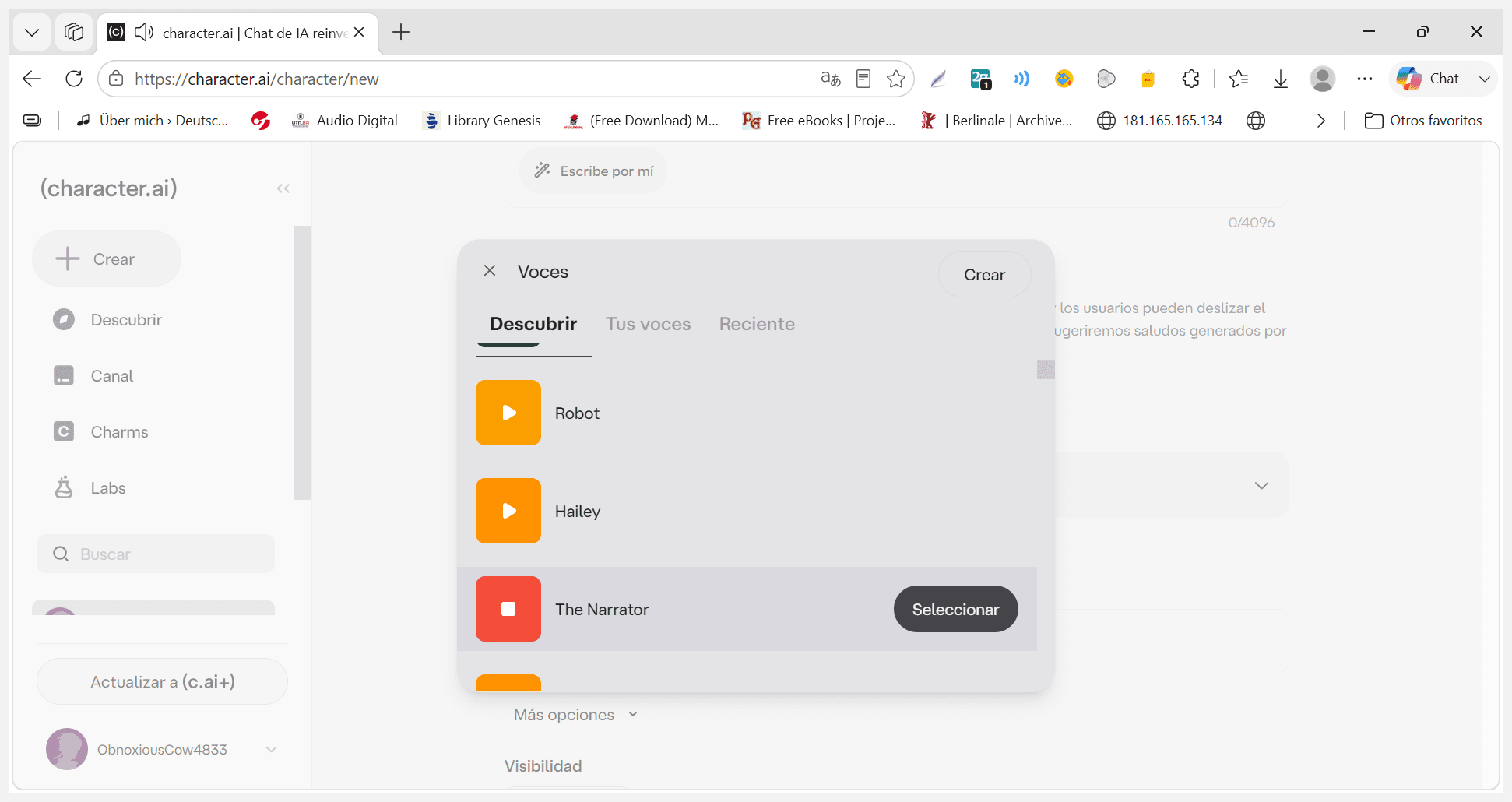 Step #12: Haz clic en Seleccionar junto a la voz que mejor se adapte a su perfil. Si lo prefieres, puedes omitir este paso para dejarlo sin voz.