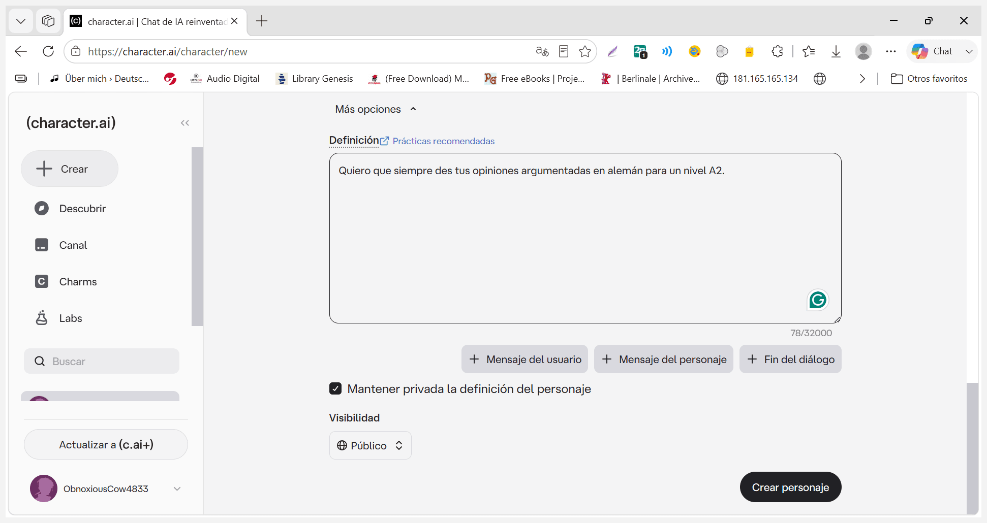 Step #14: Abre el menú desplegable de visibilidad y elige el nivel de privacidad de tu personaje.