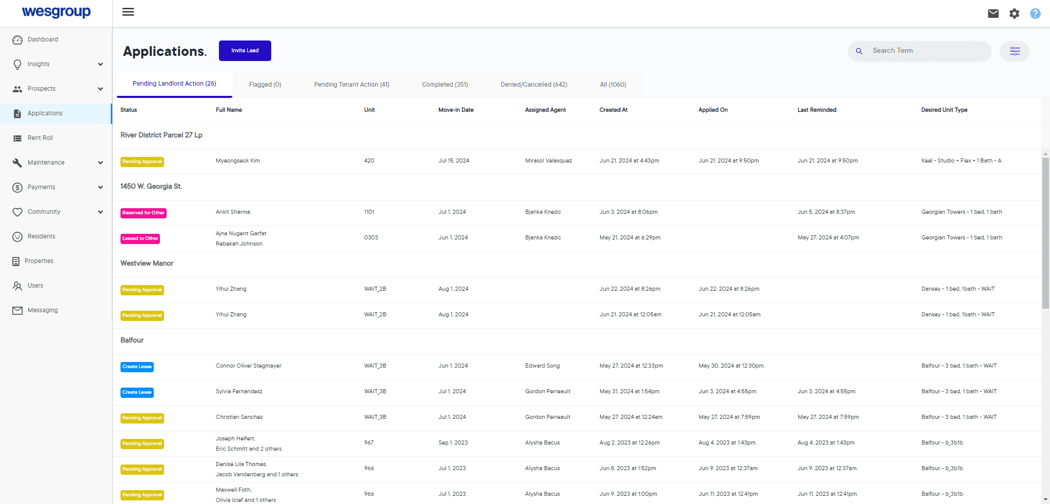 Step #3: Click on the tab where the Application would be located under (Example: Pending Tenant Action)