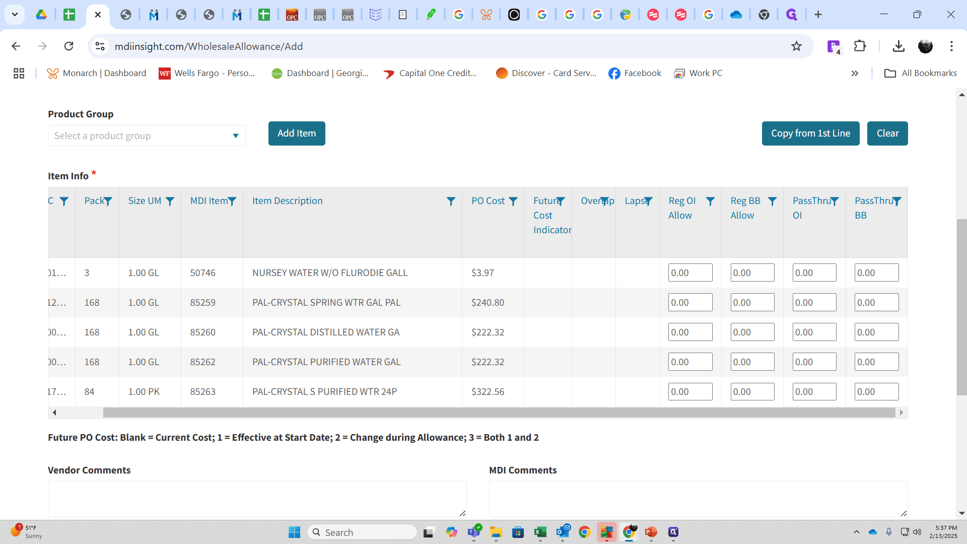 Step #13: Fill out deal amounts according to item