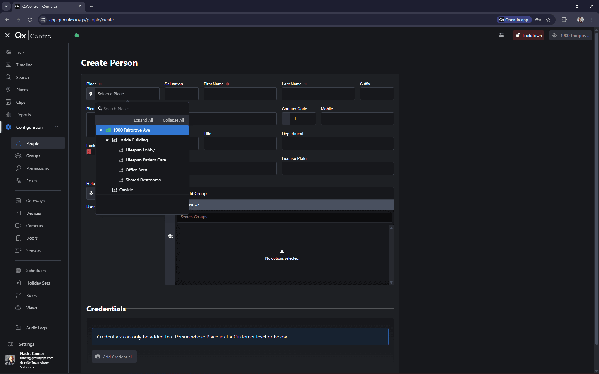 Step #8: Select the specific place or area the user needs access to from the dropdown menu.