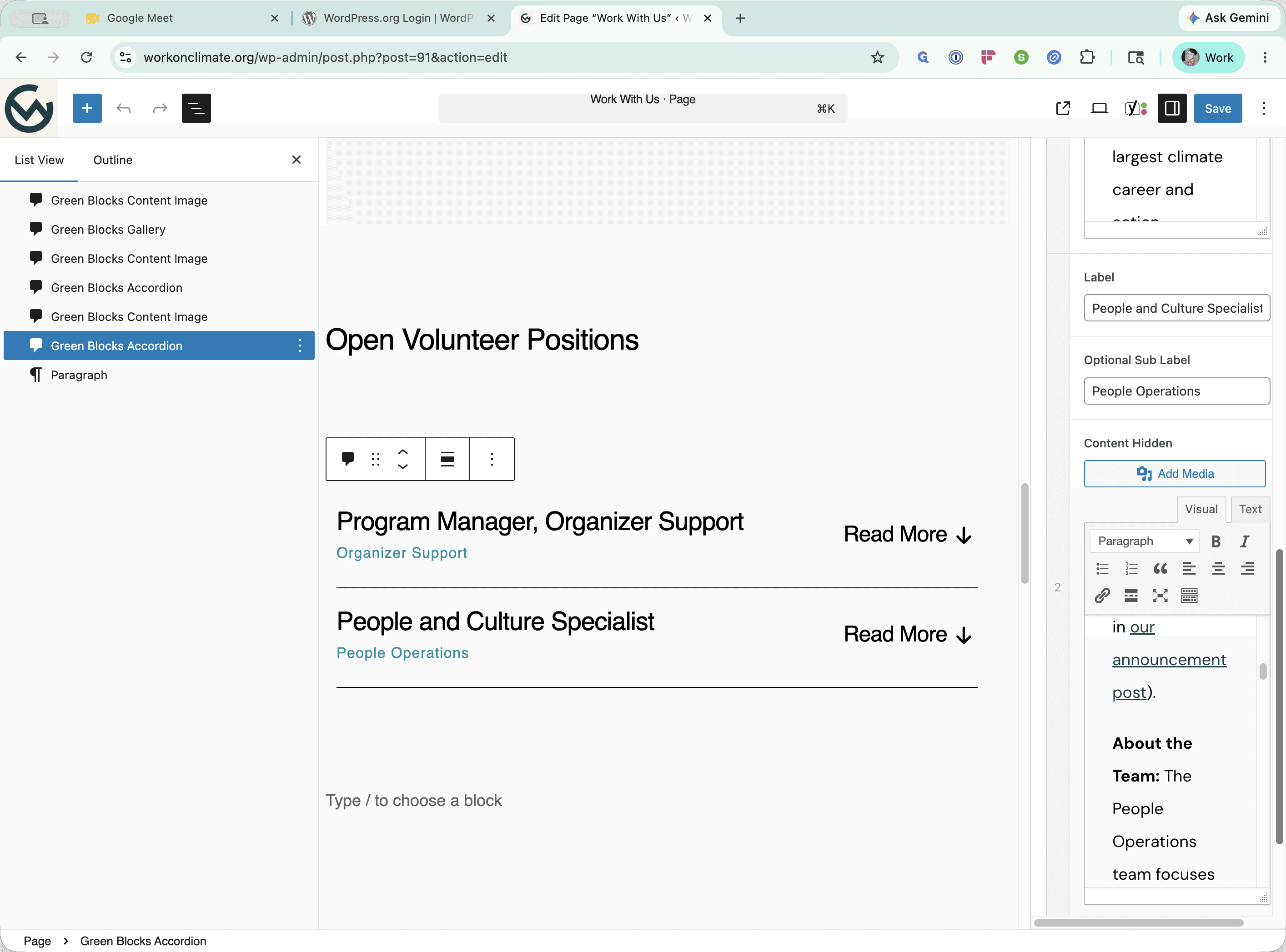 Step #3: Click Add Row in the right-hand block settings panel to create a new accordion item.