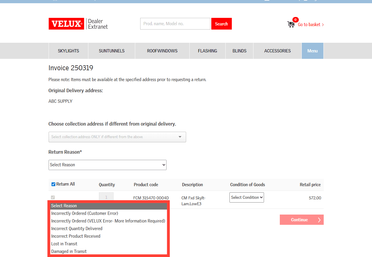 Step #5: Choose the return reason by clicking the dropdown under Return Reason.