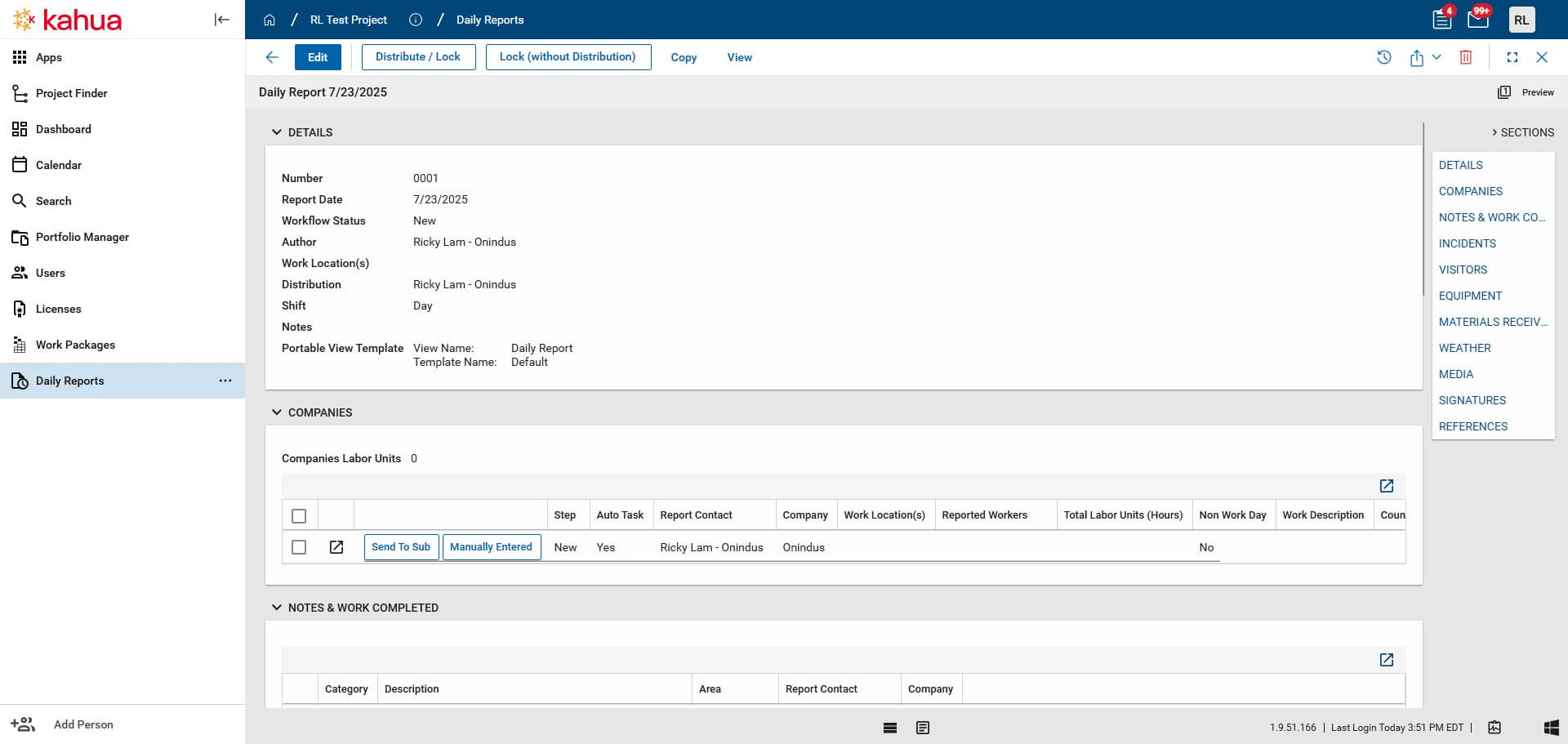 Step #33: Click on "Distribute / Lock" to send the daily report to users in the distribution field