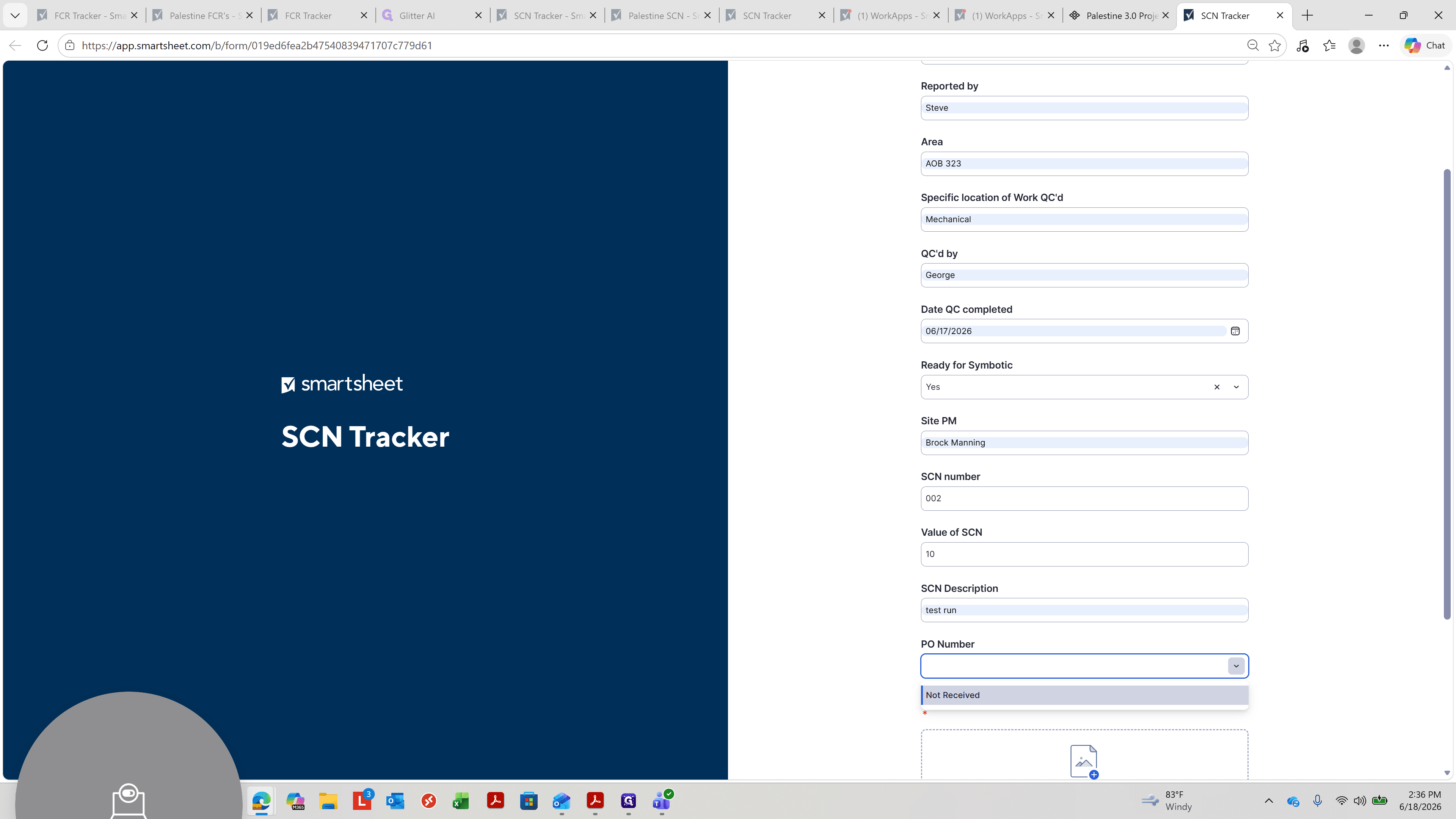 Step #17: Verify the PO Number is set correctly, typically defaulting to Not Received.