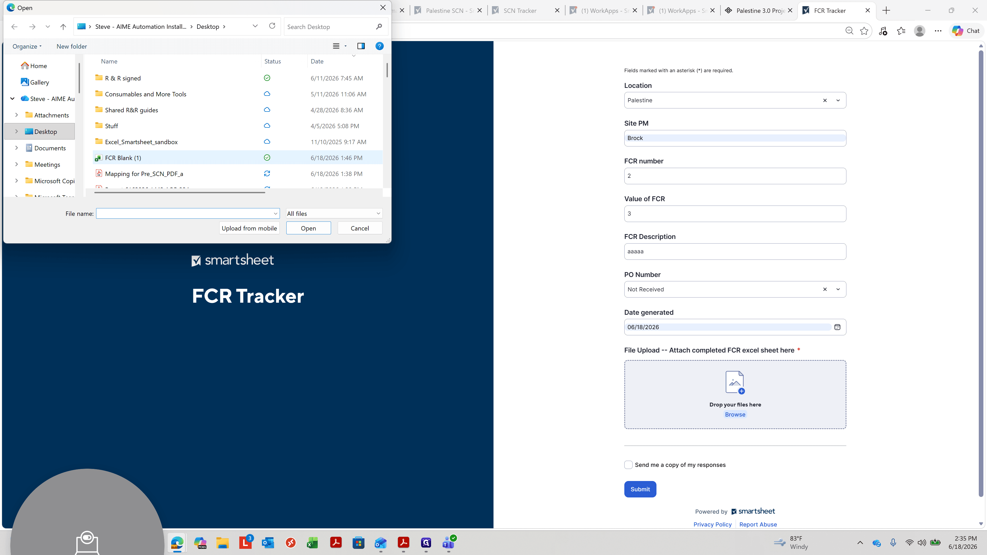Step #8: Select the completed FCR Excel file from your computer.