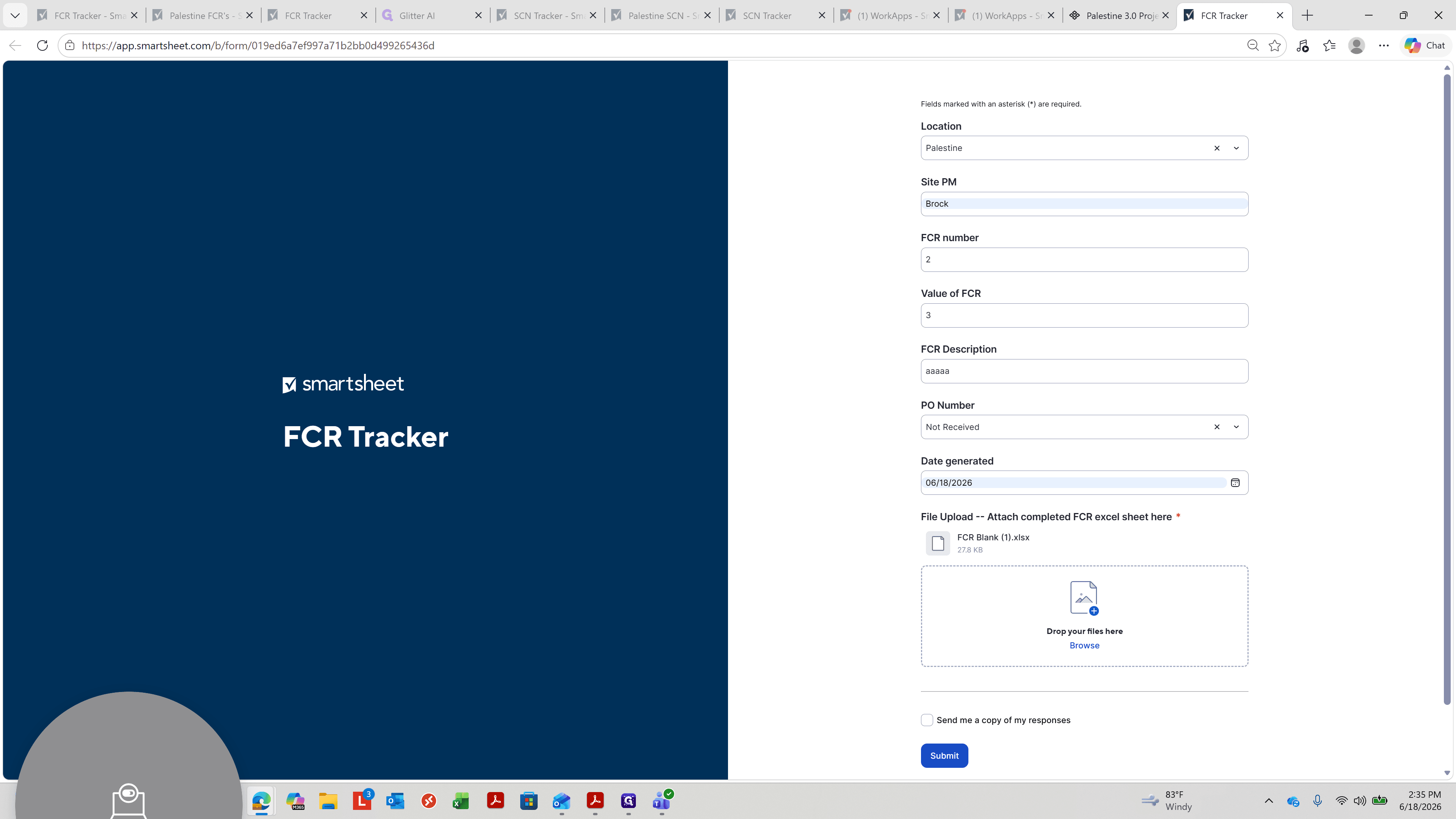 Step #10: Click Submit to capture the FCR form response.