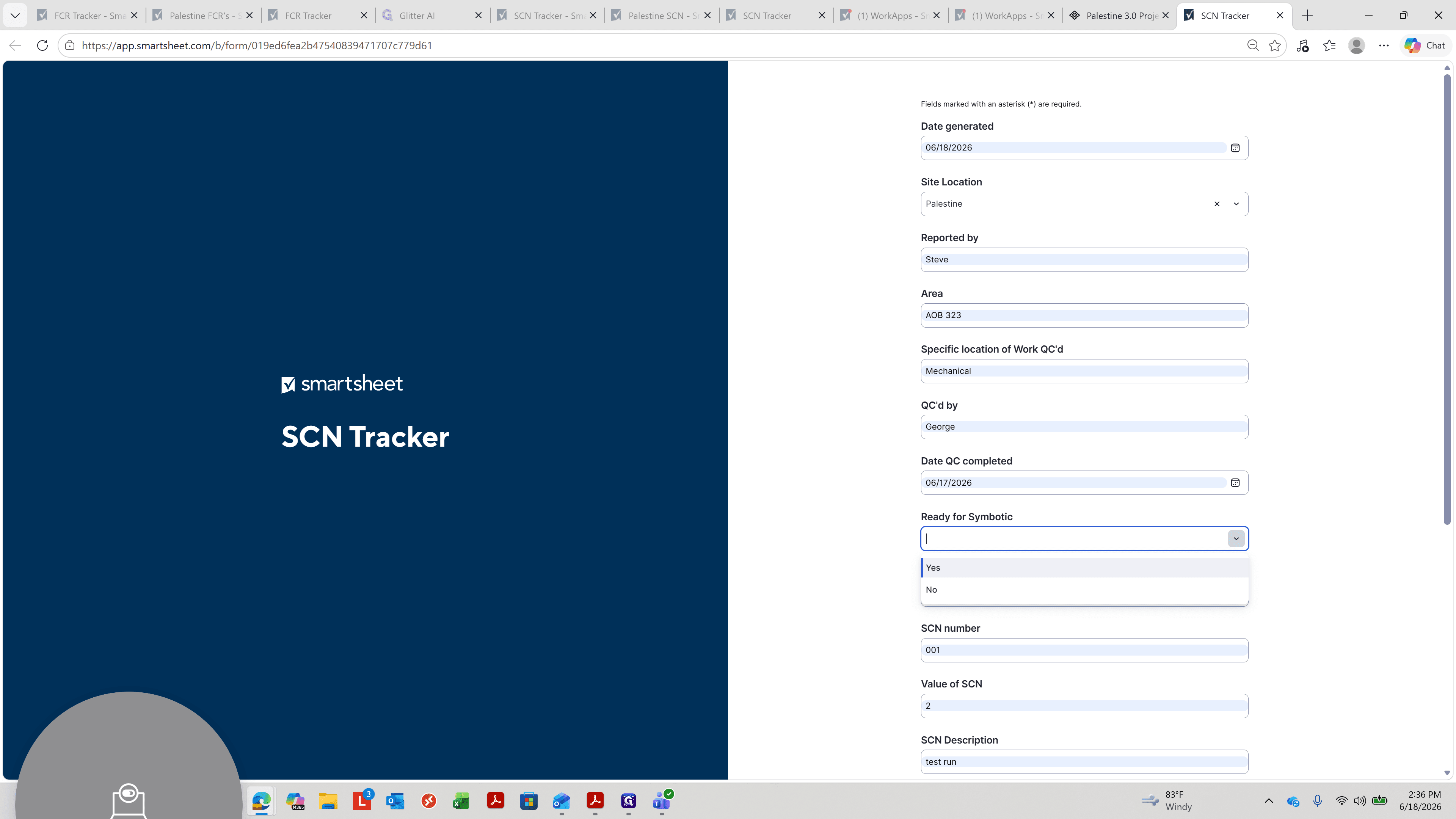 Step #15: Fill out the project details, including the specific area, QC information, and select Yes or No for whether the site is ready for Symbiotic.