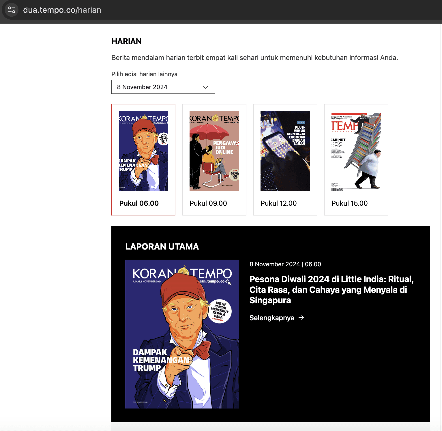 Step #13: Maka Edisi Harian yang telah berisi artikel berhasil dibuat, dan akan tampil di satu.tempo.co sesuai dengan urutan artikel yang telah diatur sebelumnya.
