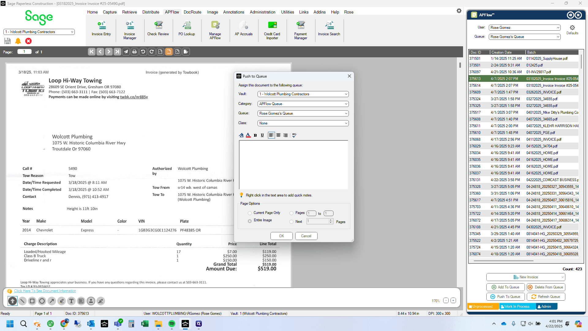 Step #12: Select the Que drop down arrow and select OCR AP Invoices