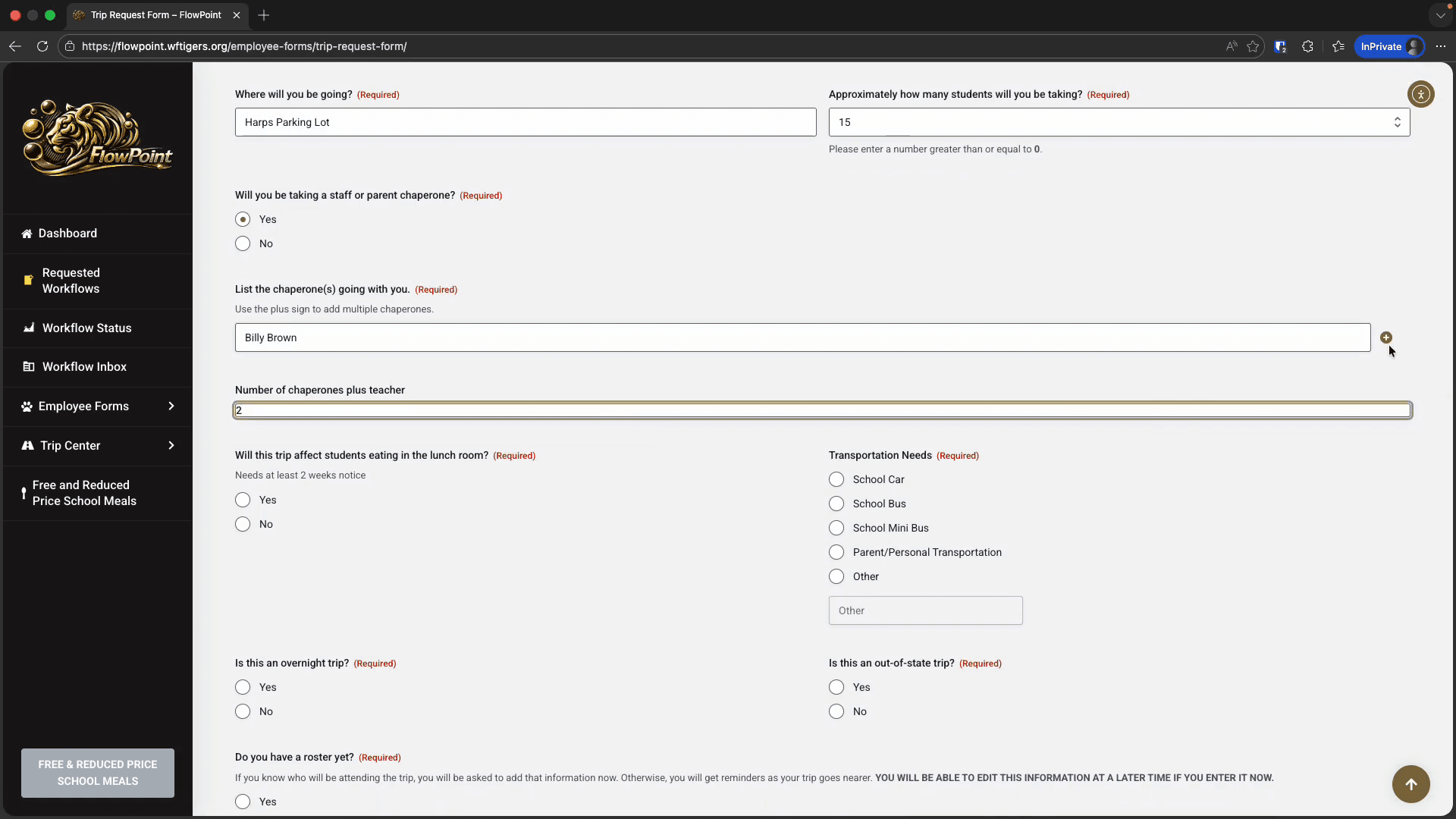 Step #10: Click the plus icon to add a new line for another chaperone.