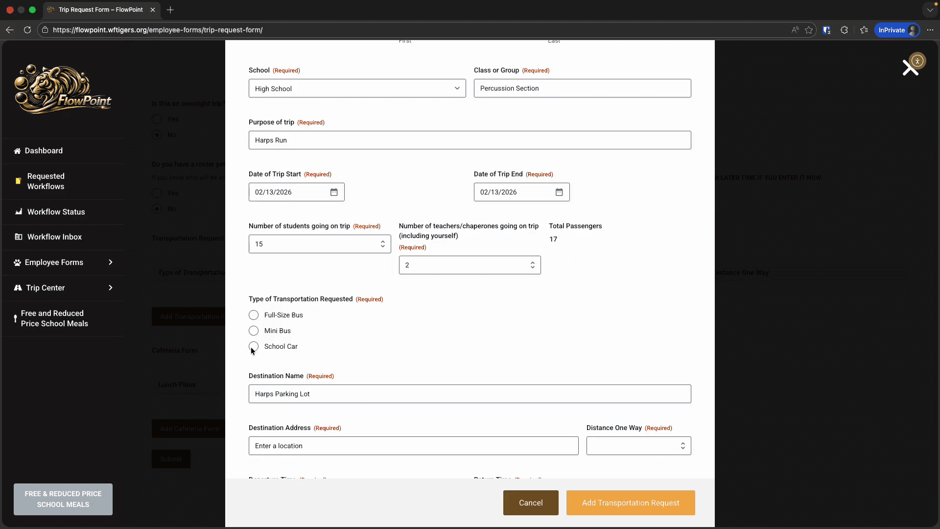 Step #16: Verify the type of transportation needed.