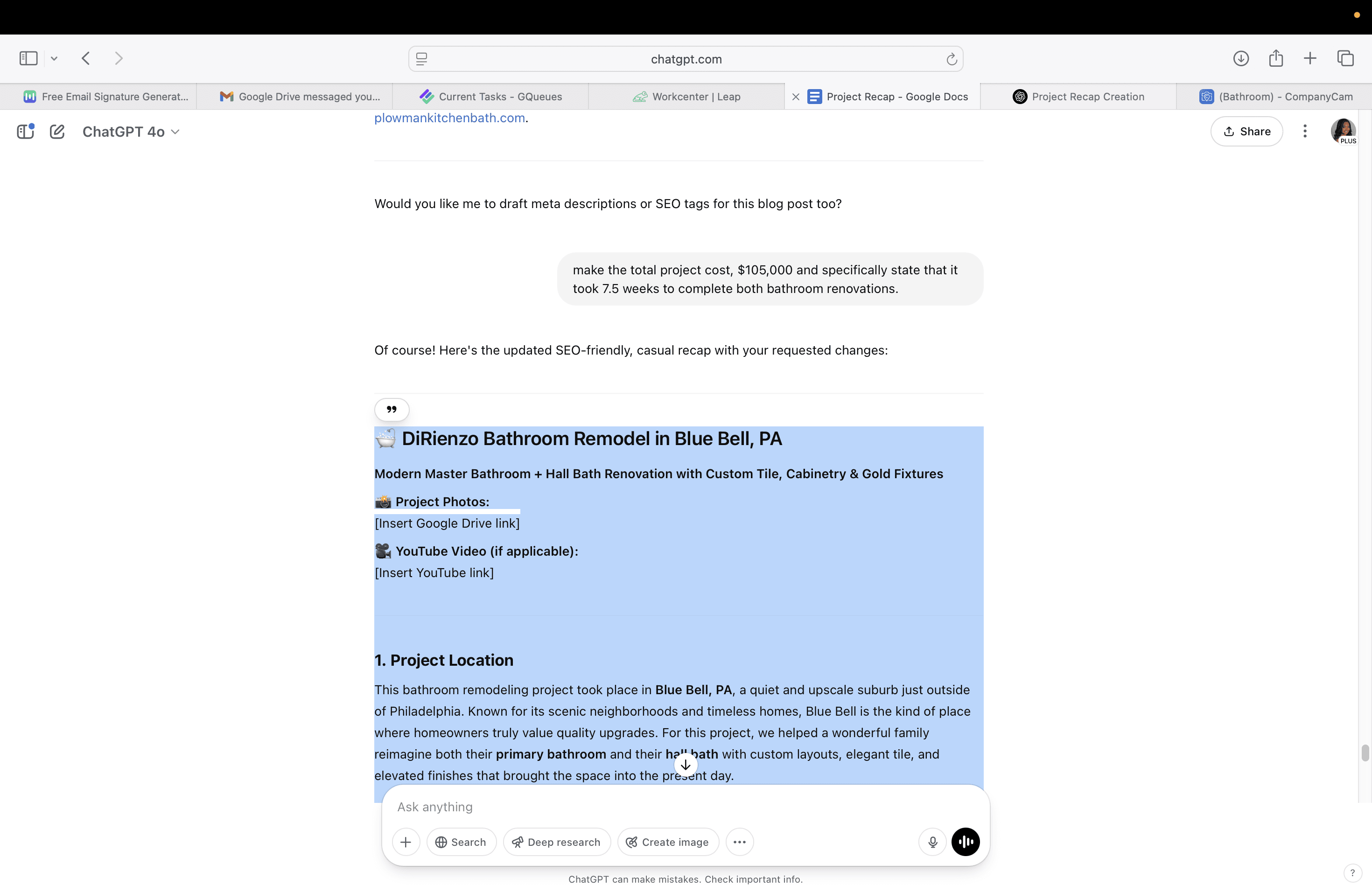 Step #110: Click on "Project Recap - Google Docs"