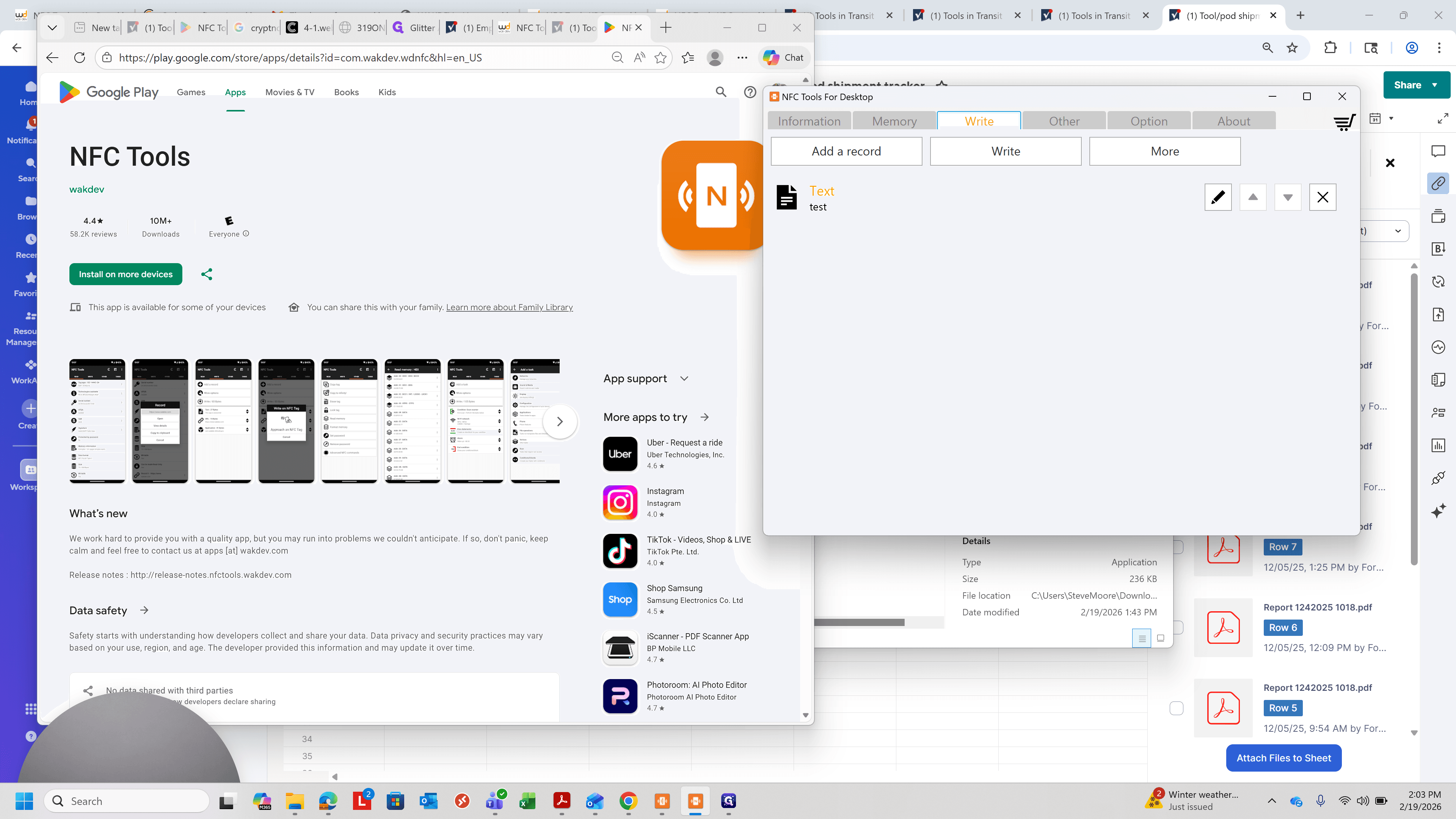 Step #21: Click on "Write" and then "Add a record" to add a text file with the employee number to the card
