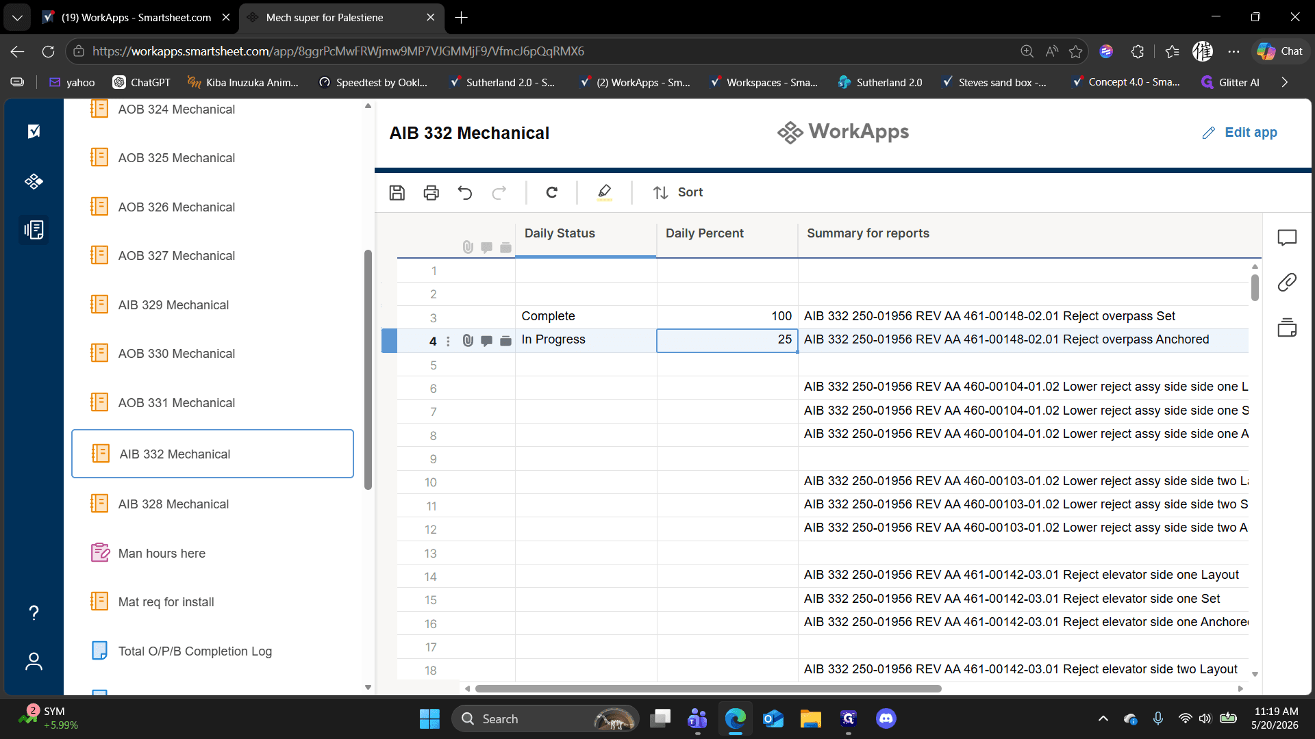 Step #6: Click the adjacent Daily Percent cell and type the completion percentage (e.g., 100 or 50).