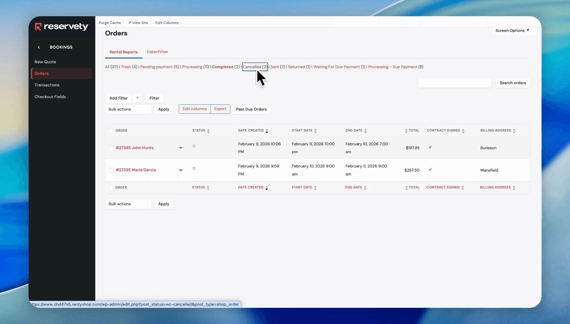 Step #9: Click on the Cancelled status filter. As you can see, there are two canceled orders.