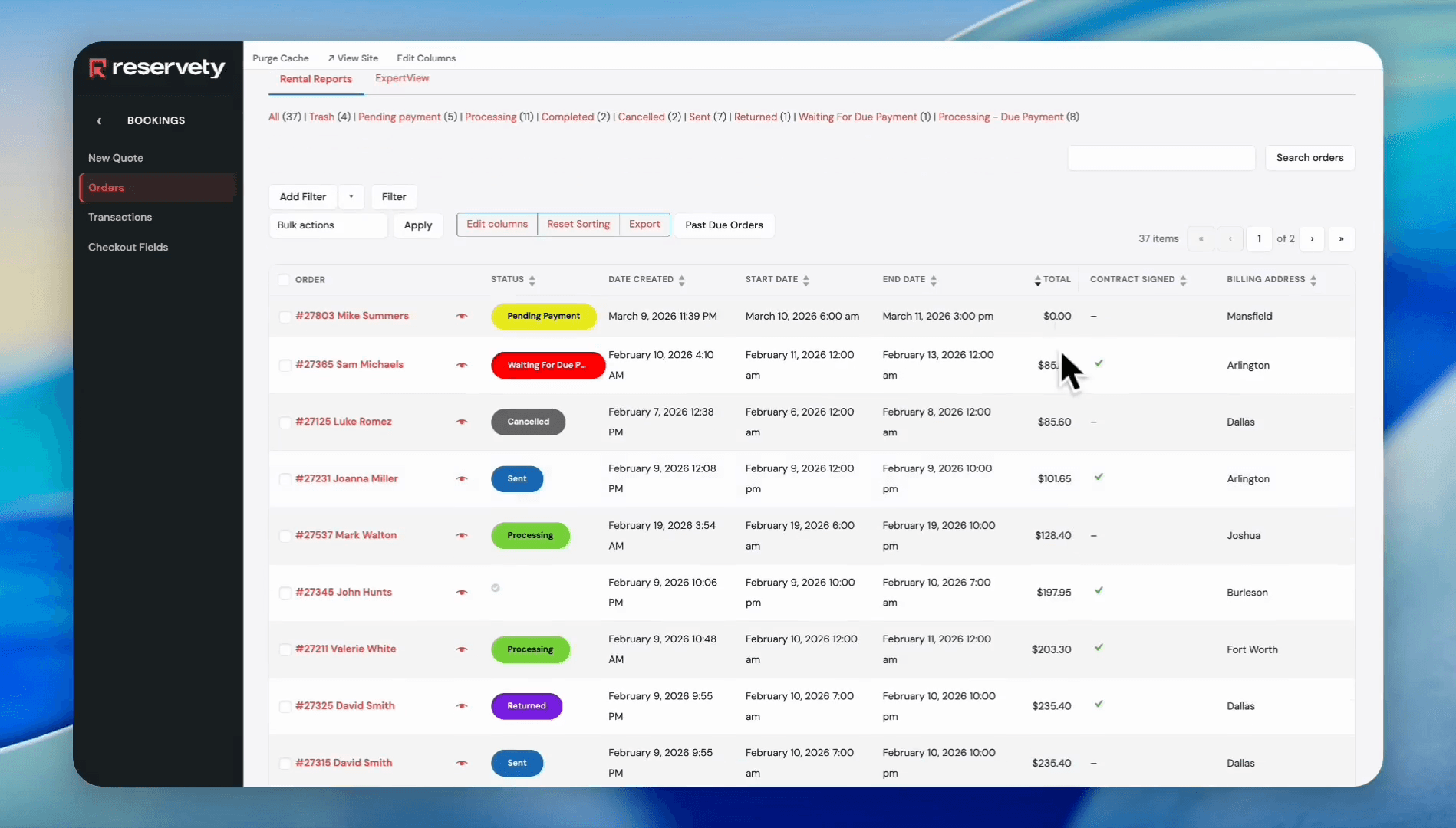 Step #16: Click the 'TOTAL' column header to sort orders by the total amount, starting from the lowest or from the highest.