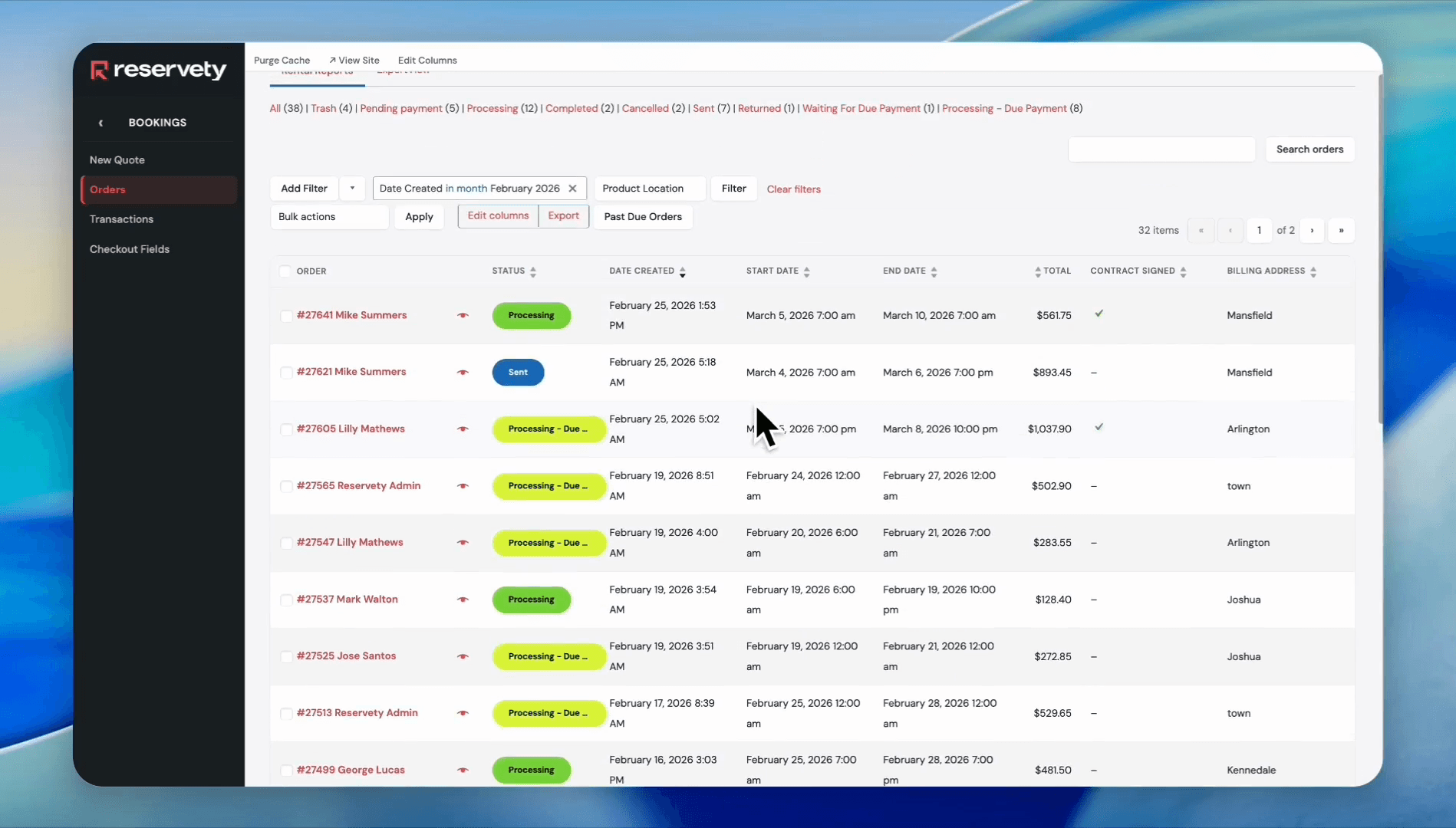 Step #25: As you can see, the orders report for February is generated. You can export it by clicking the Export button.