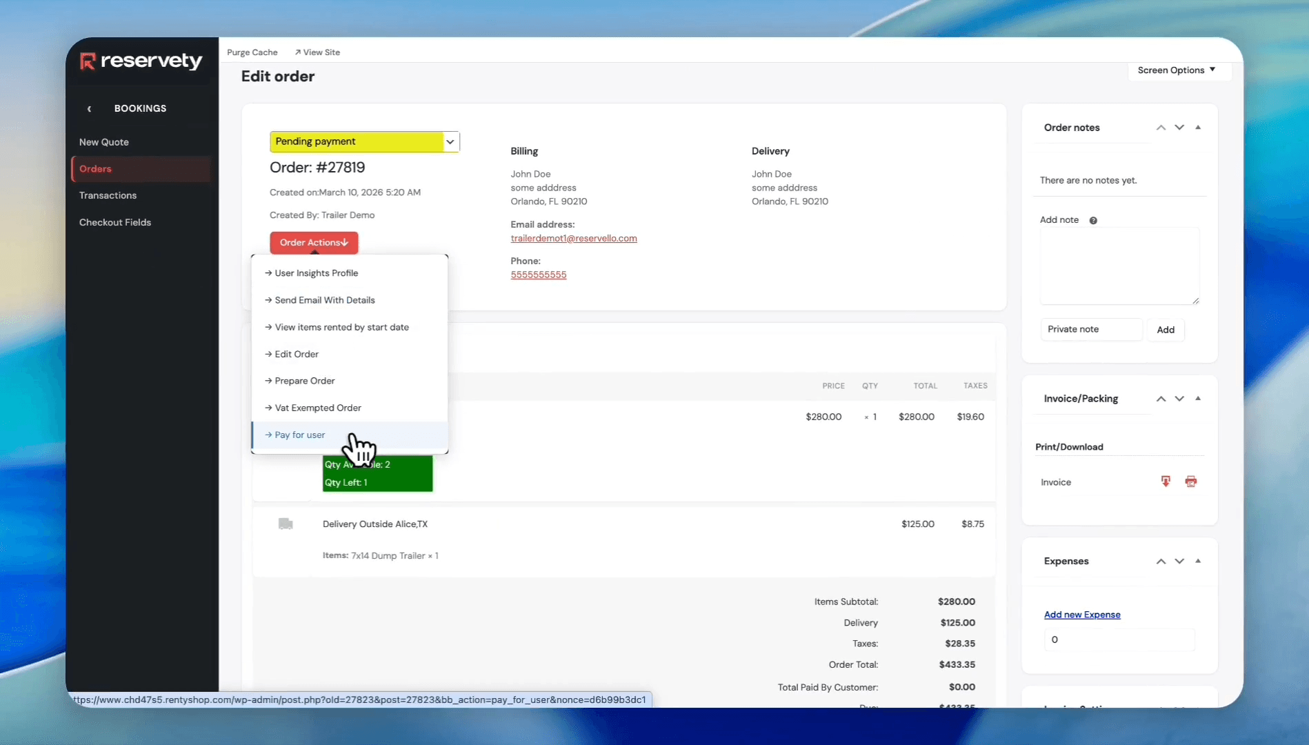 Step #63: In this example, we will pay for the user. In the dropdown menu, click Pay for User.