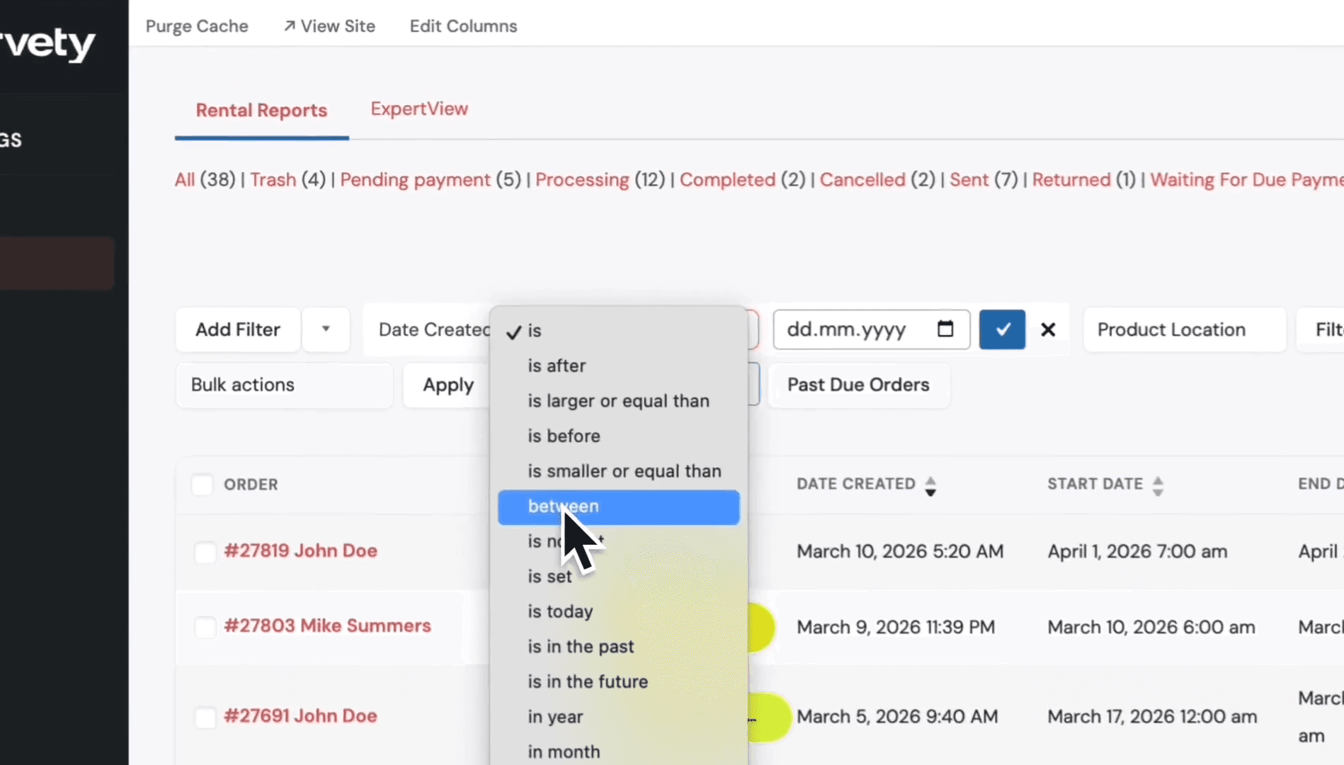 Step #37: Select 'between' from the dropdown menu.
