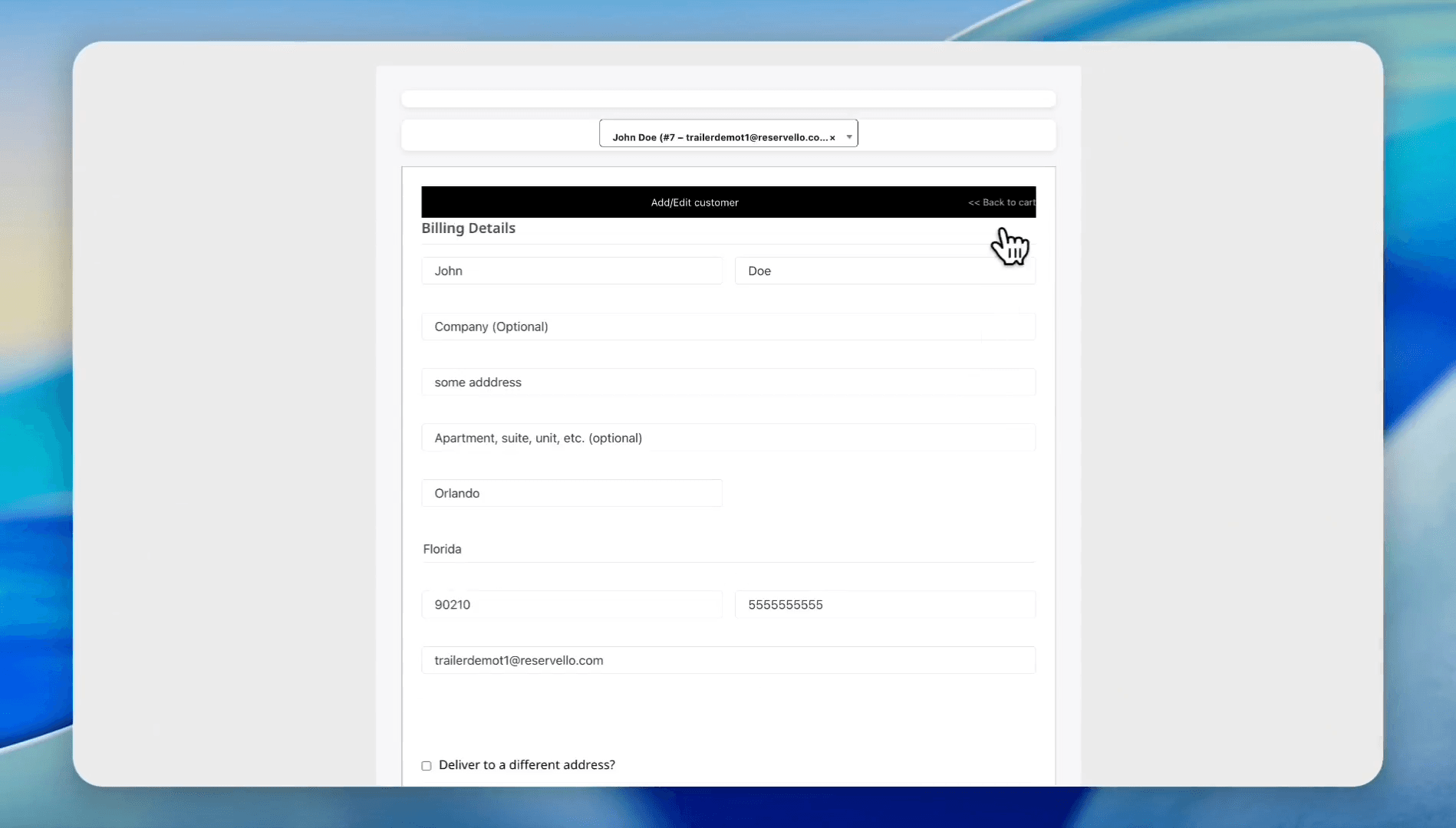 Step #57: The system will automatically fill in all the information. Click the Back to cart button.